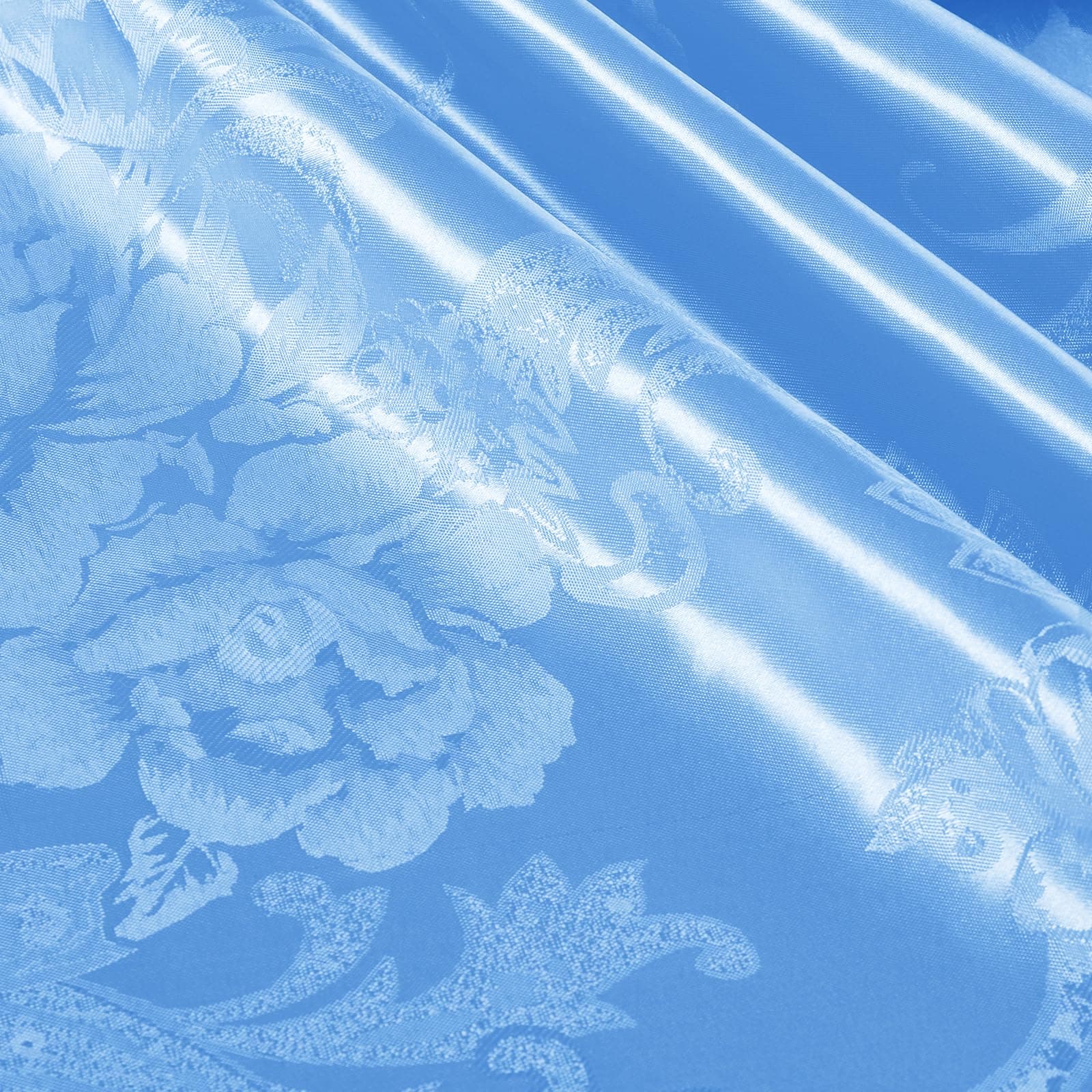 KKJIAF Satin Jacquard Fabric, 49" Wide Peony Pattern Shiny Silky Brocade Fabric for Dress, Shirts, Tablecloth, Table Runner, Wedding Decor, DIY Crafts, 3 Yards, Light Blue