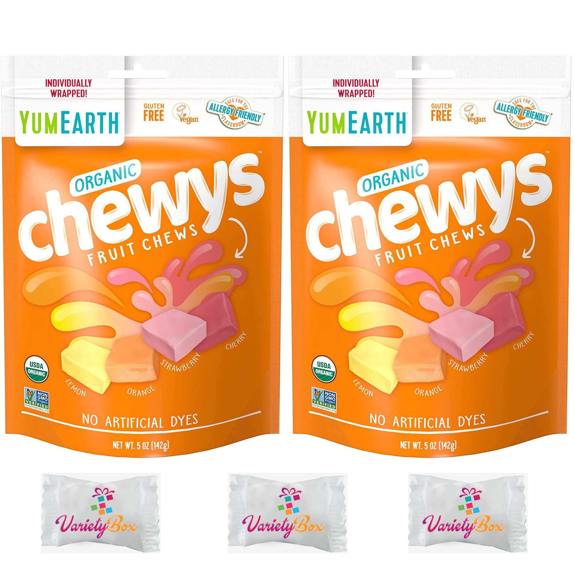 Organic Chewys - Allergy Friendly, Non GMO, Gluten Free, Vegan, 5 ounce, 2 Pack with Variety Box Mints!