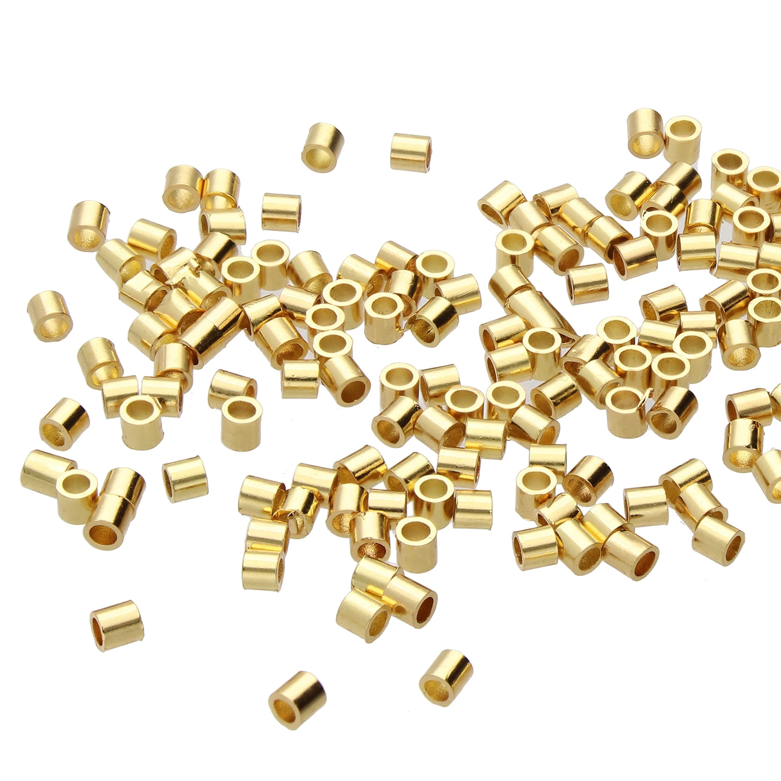 The Beadsmith Tube Crimp Beads, 2 x 2mm, 100 Pieces, Gold Color, Uniform Cylindrical Shape, No Sharp Edges, Designed to Secure The Ends of Jewelry Stringing Wires and Cables