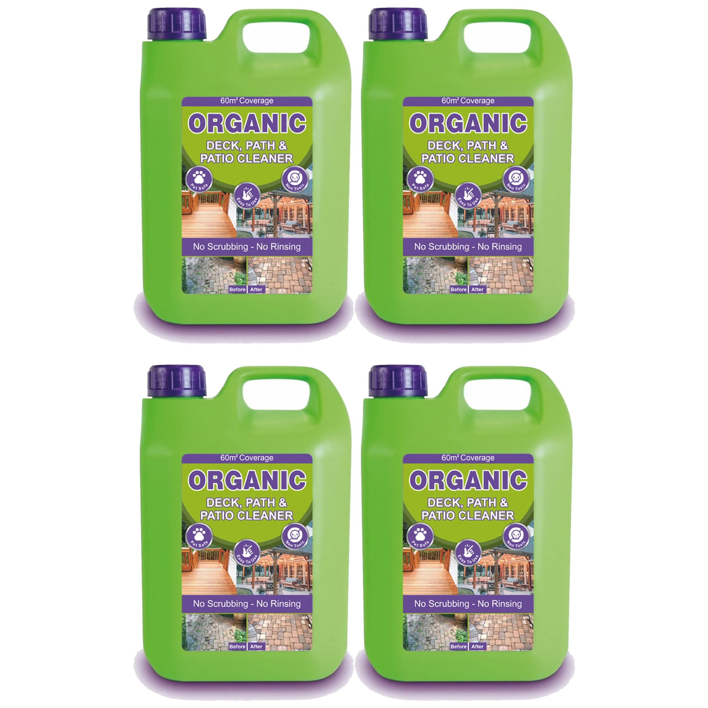 Organic Deck, Path and Patio Cleaner- Driveway Cleaner, Stone Cleaner & Concrete Cleaner - Spray and Leave – 2.5 L (Pack of 4)