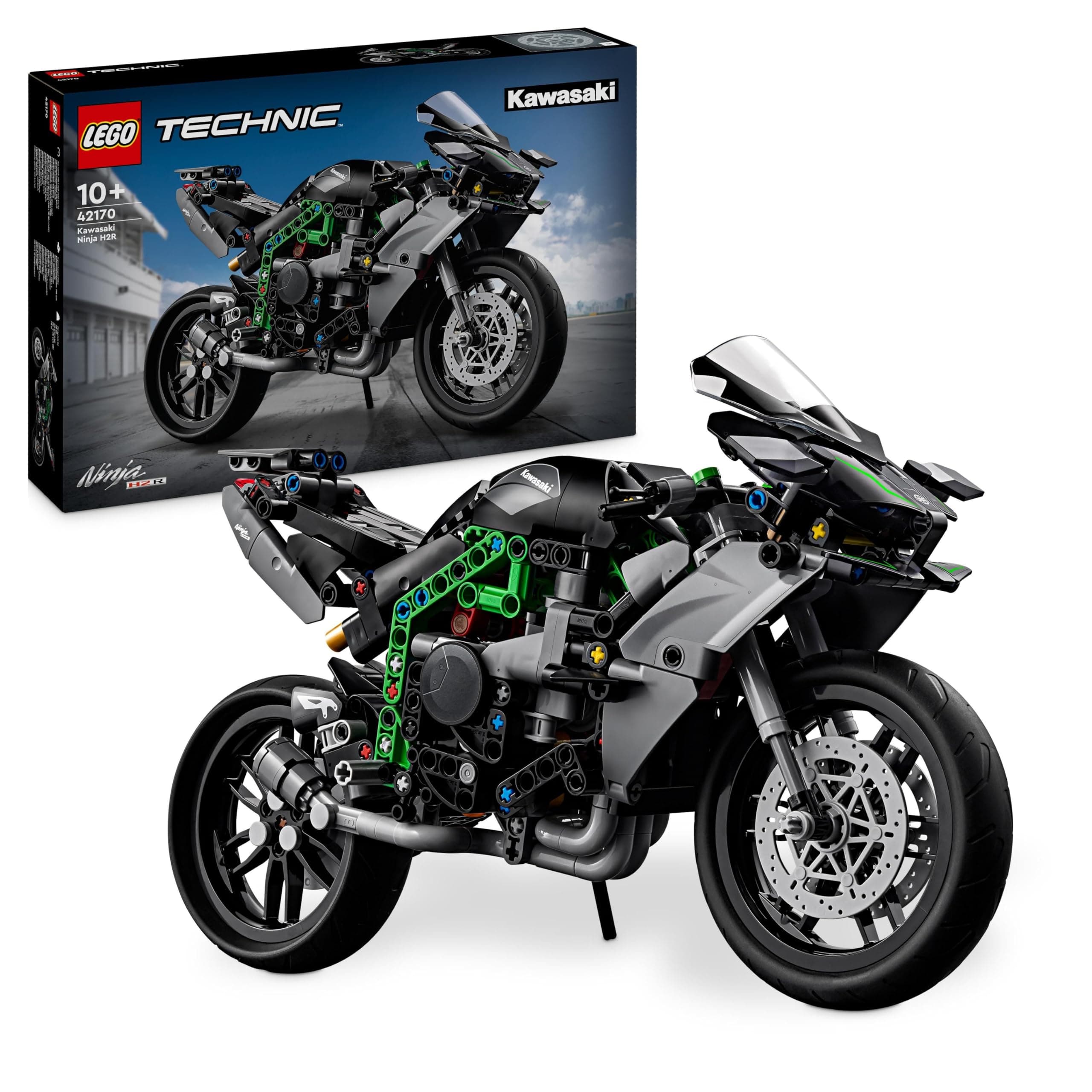 Technic Kawasaki Ninja H2R Motorcycle Toy, Vehicle Gift for 10 Plus Year Old Kids, Boys & Girls, Collectible Motorbike Building Set, Scale Model Kit for Independent Play 42170