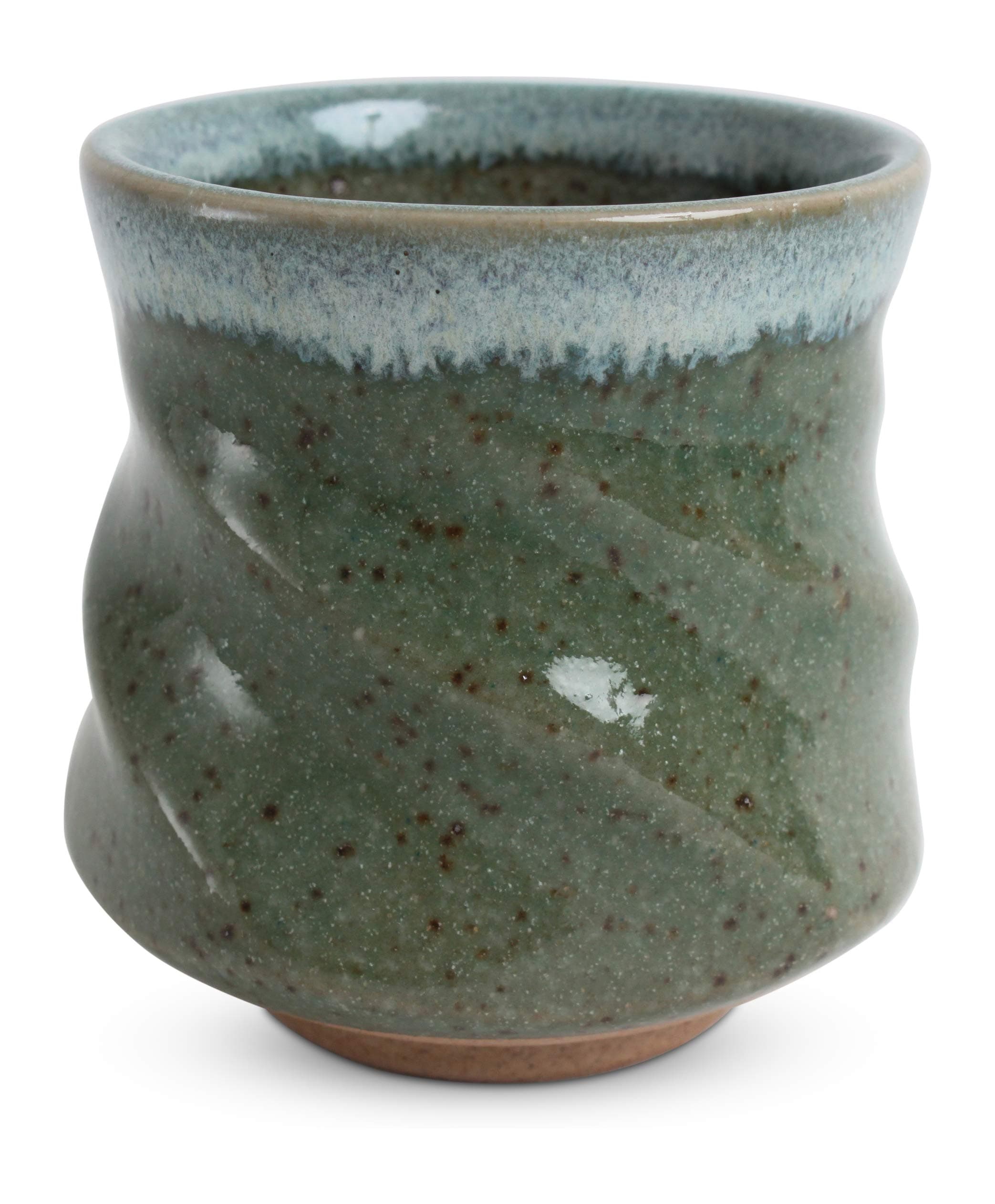 Mino ware Japanese Ceramics Sushi Yunomi Chawan Tea Cup Twisted Olive Green w/Blue edge made in Japan (Japan Import) YAY056