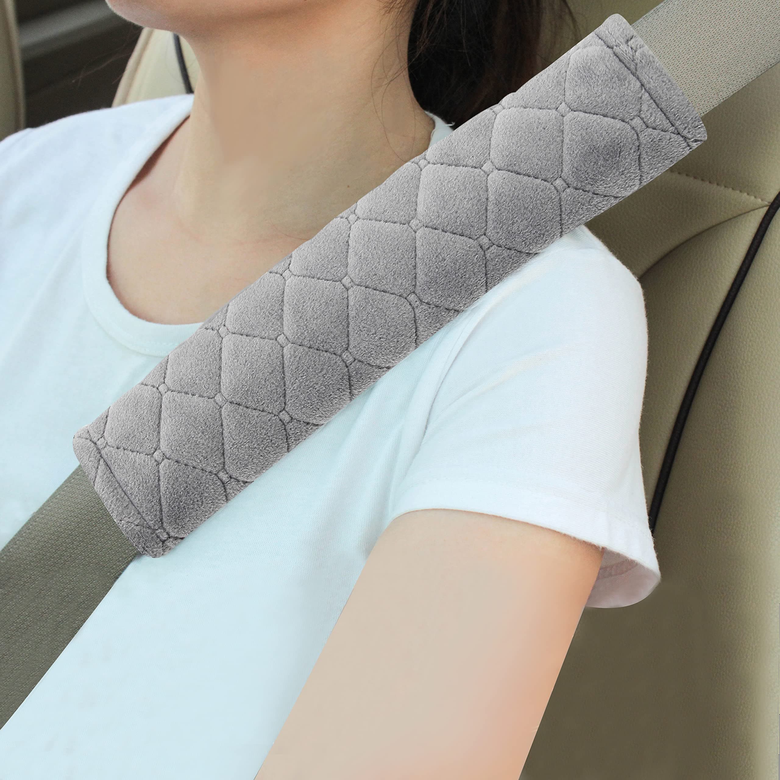Amooca Soft Auto Seat Belt Cover Seatbelt Shoulder Pad Cushions 2 PCS Universal Fit for All Cars and Backpack for a More Comfortable Driving (Light Grey)