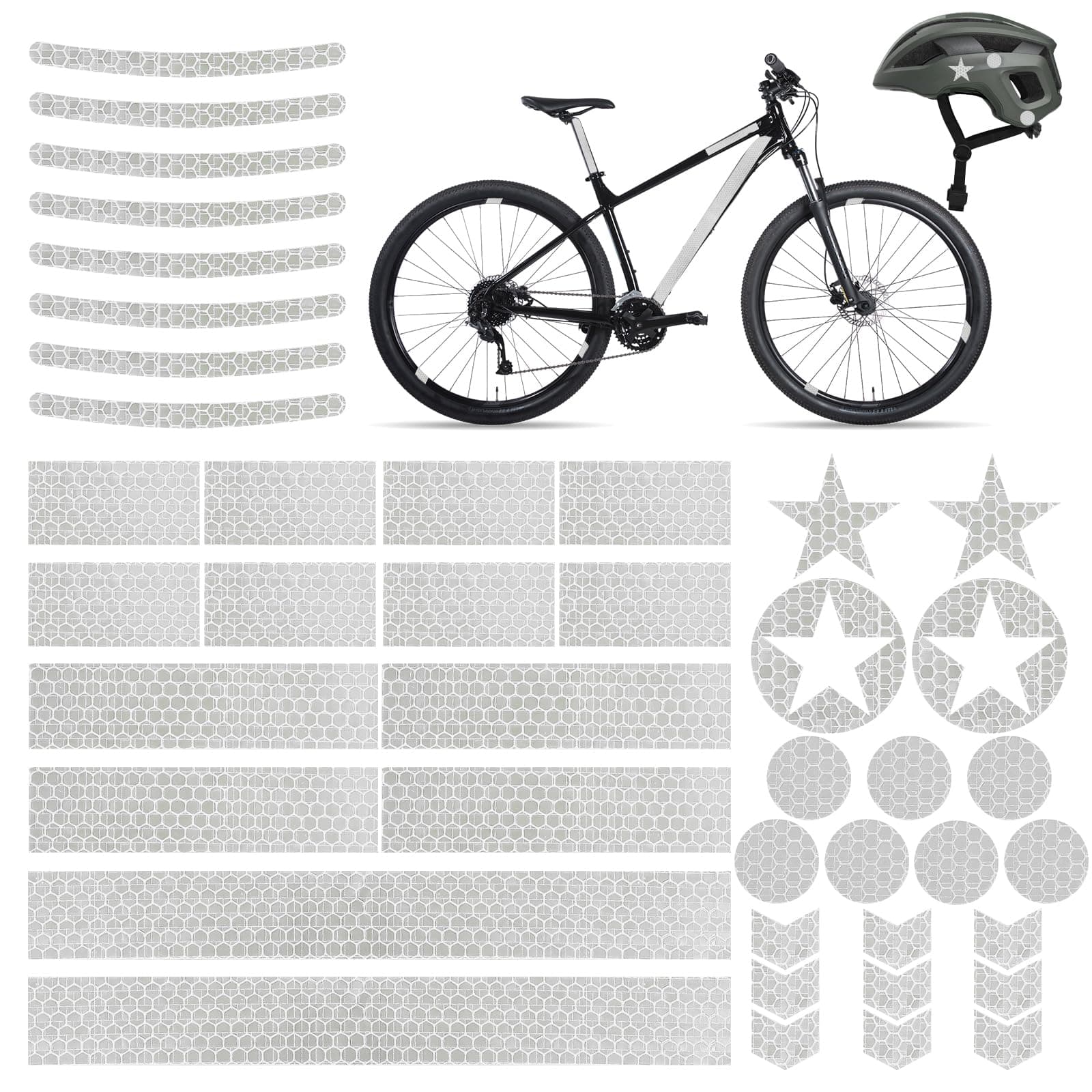 Molain 42Pcs Reflective Stickers, Nighttime Safety Waterproof Self-Adhesive Decals, Bright Colors Safety Warning Reflective Stickers for Helmet, Bicycle, Skateboard, Car & Stroller(White)