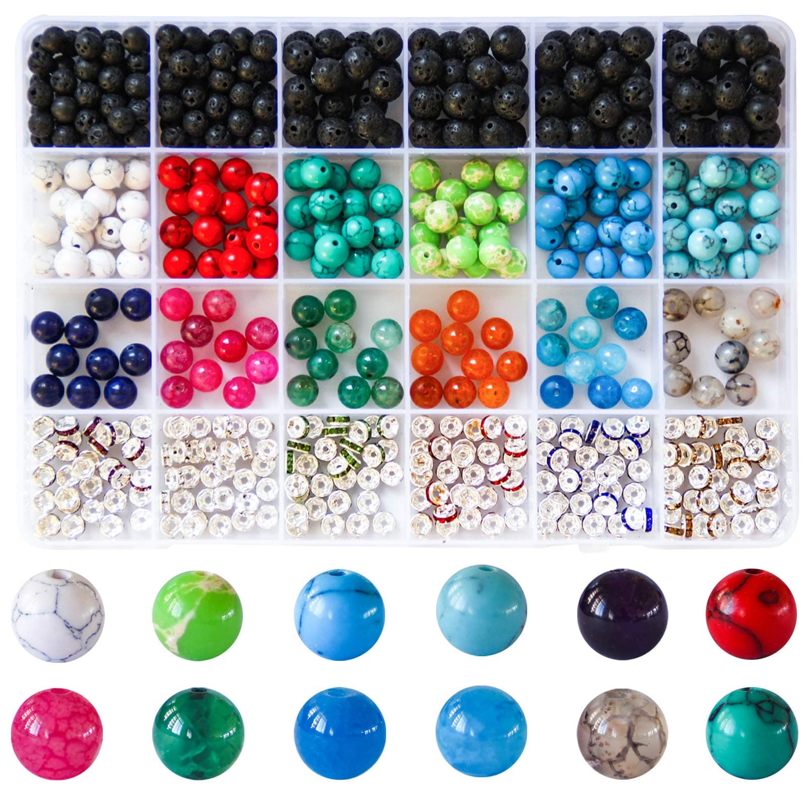 Colle Lava Stone Chakra Beads Jewelry Making Kits Gemstone DIY Beads Sets for Bracelet Necklace (559beadss)