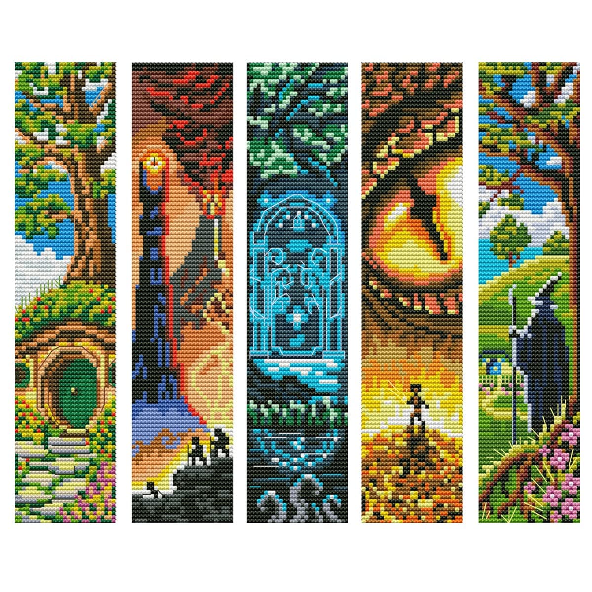5 PCS Cross Stitch Bookmark Kits,DIY Bookmarks Cross Stitch Kits,Stamped Embroidery Bookmarks for Adults Beginners,14CT
