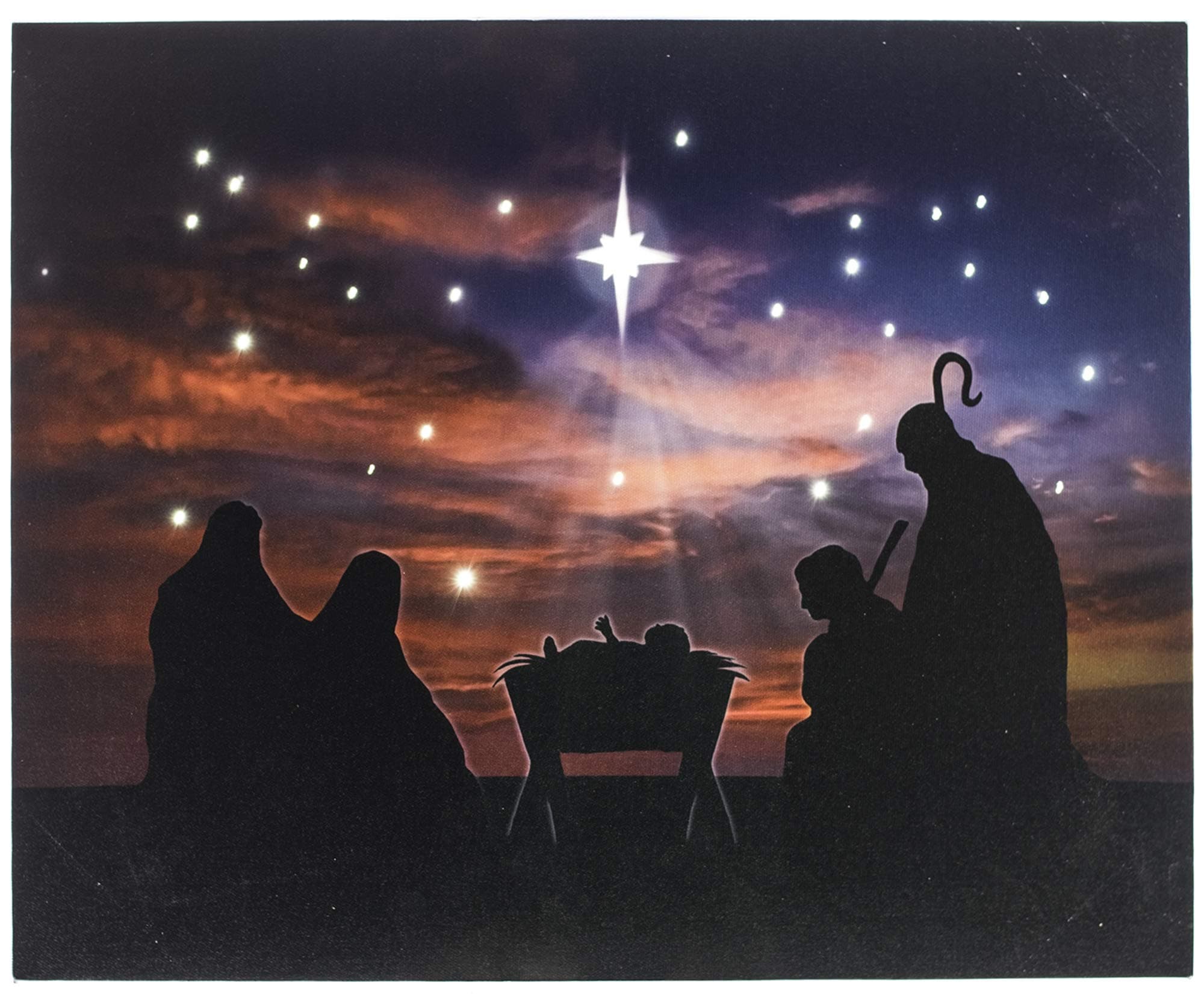 Oak Street Baby Jesus Nativity Scene LED Art 17"x14" Canvas Light up Picture 6 Hour Timer OSW188187