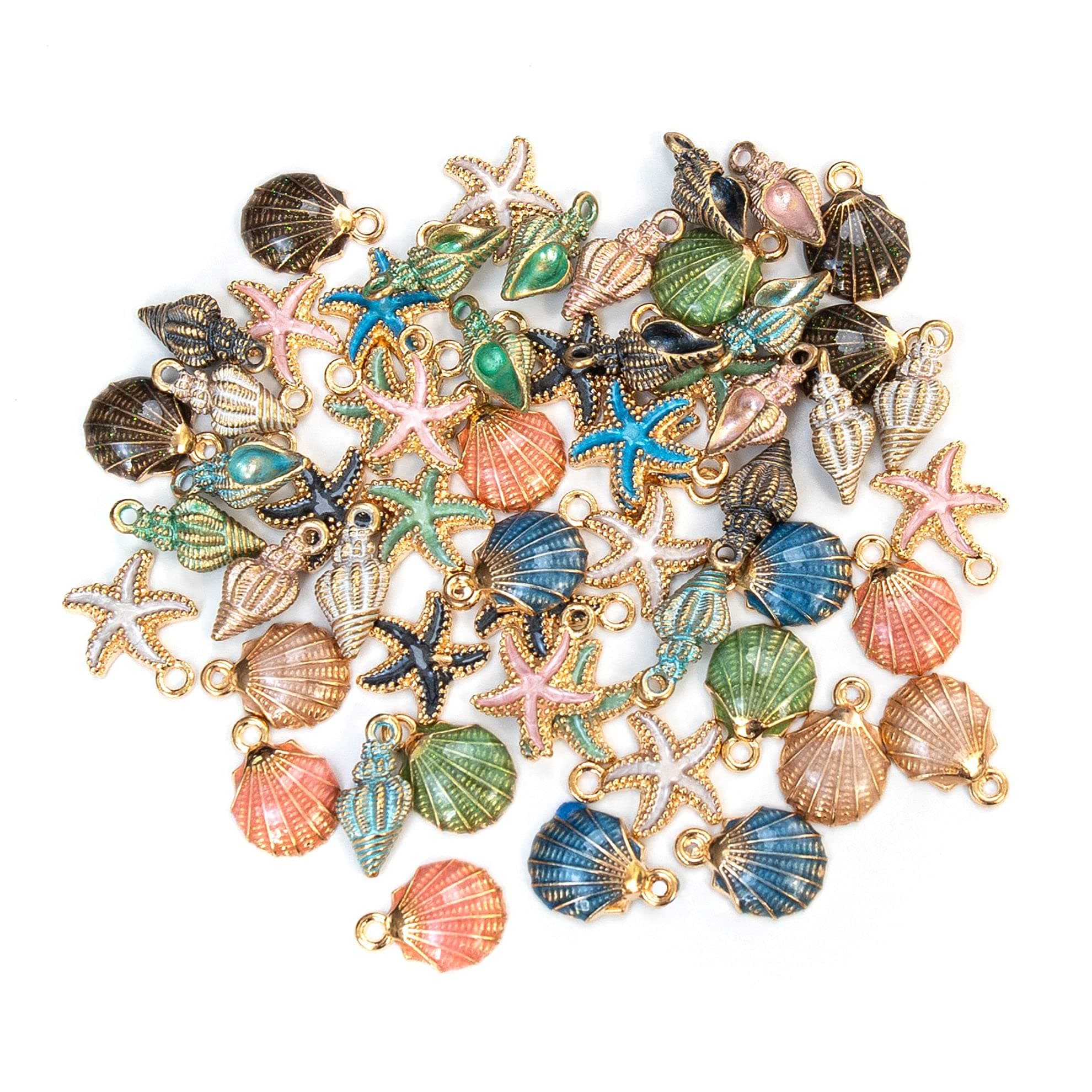AUEAR, 60 Pack Enamel Ocean Starfish Conch Seashell Charms Pendants for DIY Jewelry Making Necklace Bracelet Earring