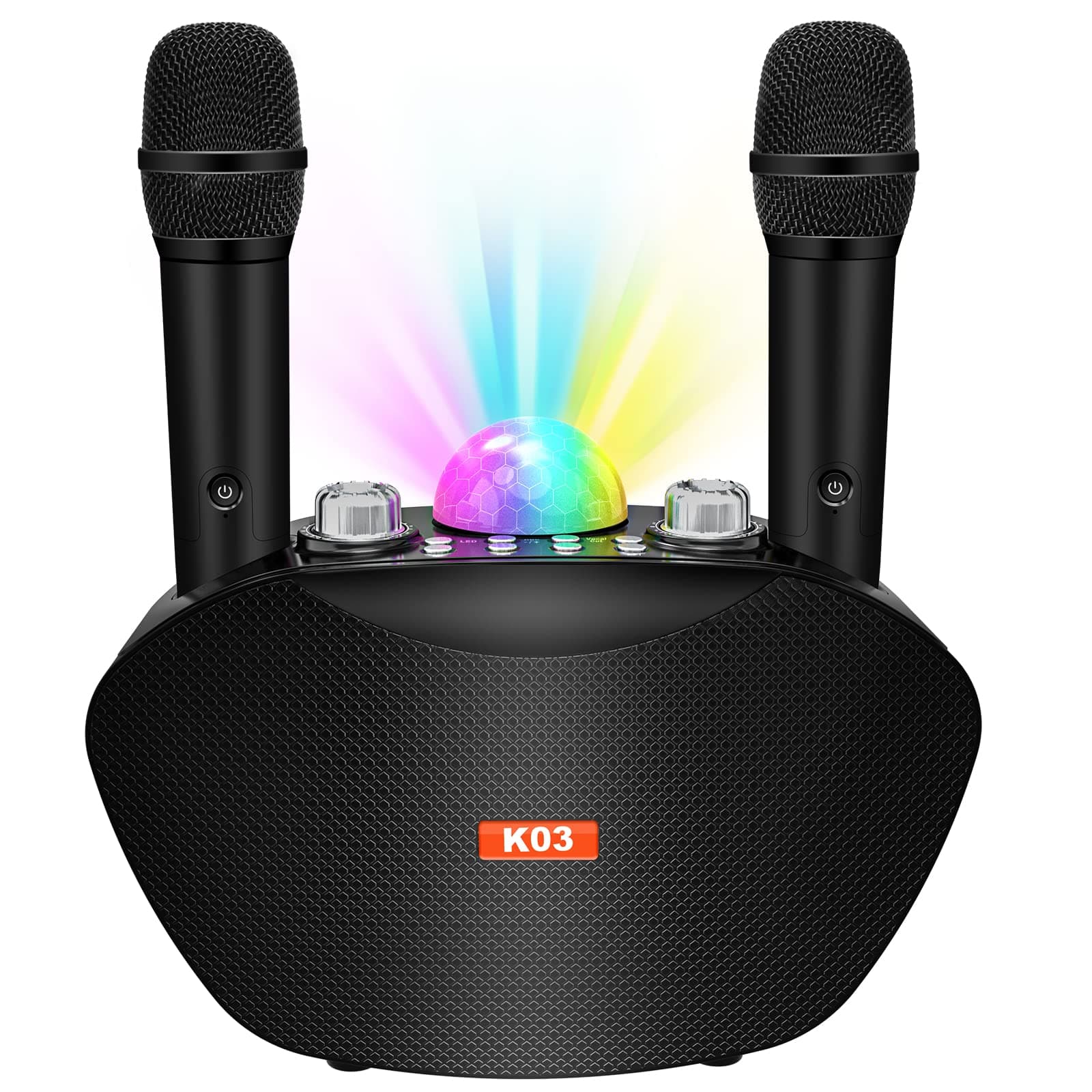 Karaoke Machine with Wireless Bluetooth Microphone - Portable PA Speaker System for Adults and Kids Controllable LED Lights Singing Party | Meeting Outdoor/Indoor Activity, Black