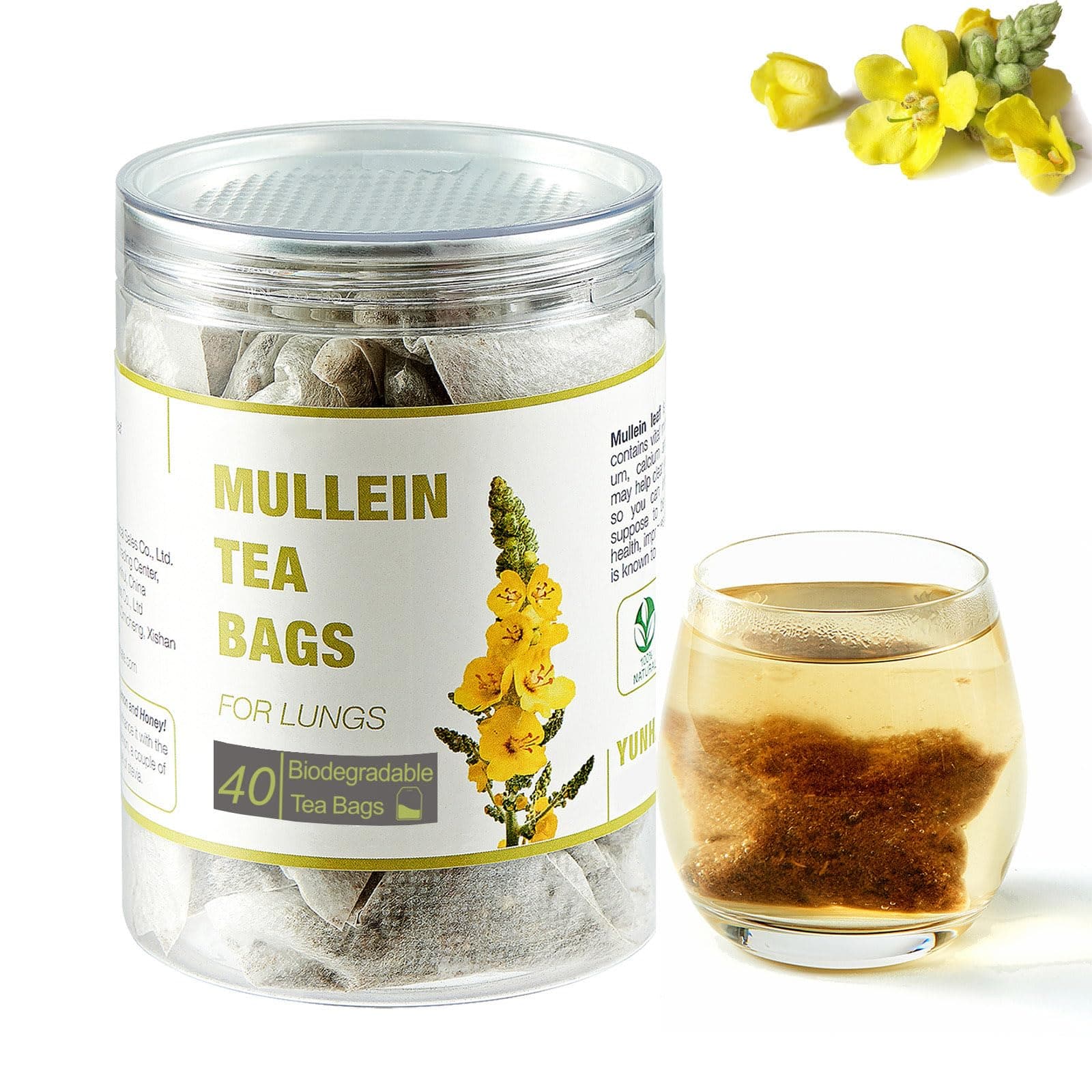 40 Bags Dried Mullein Leaf Tea for Lungs - Lung Detox Cleanse Tea for Smokers - Herbal Mullen Mullien for Breathe Easy - Caffeine-Free, Immune Support