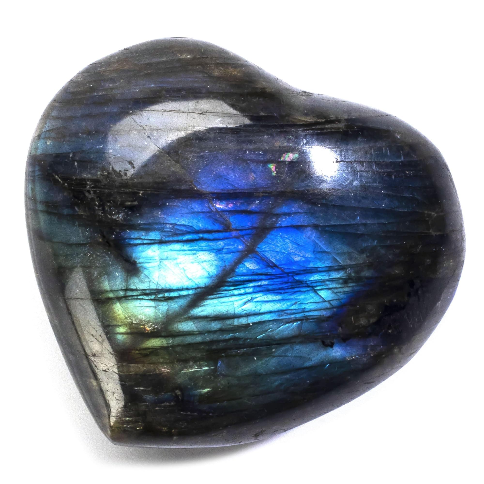 KALIFANO Labradorite Heart - Worry Stone with Healing & Calming Effects - AAA Grade High Energy Labradorita with Information Card - Reiki Crystal Carving Used for Cleansing