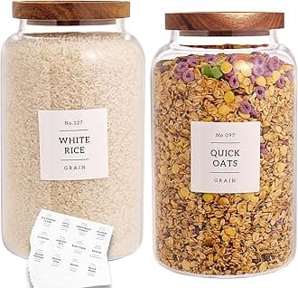 Set Of 2 Large Glass Jar with Wooden Lid with 132 Labels, Glass Storage Jars for Flour Pasta Candy Coffee Cookie and More(98 FL OZ/2800 ml)
