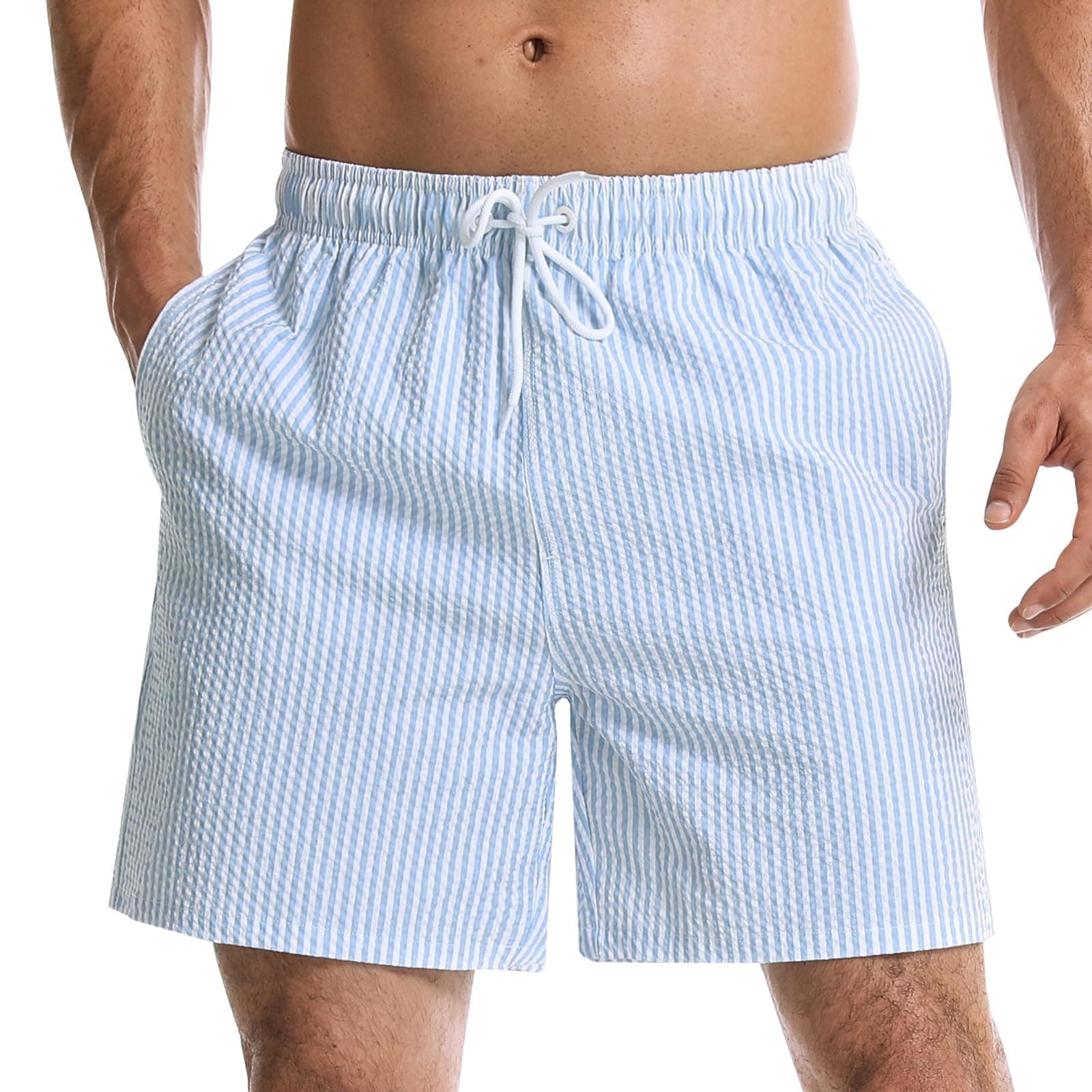 DanfikiSwimming Shorts Men Swim Trunks Waterproof Beach Board Shorts with Mesh Lining Quick Dry Seersucker Fabric