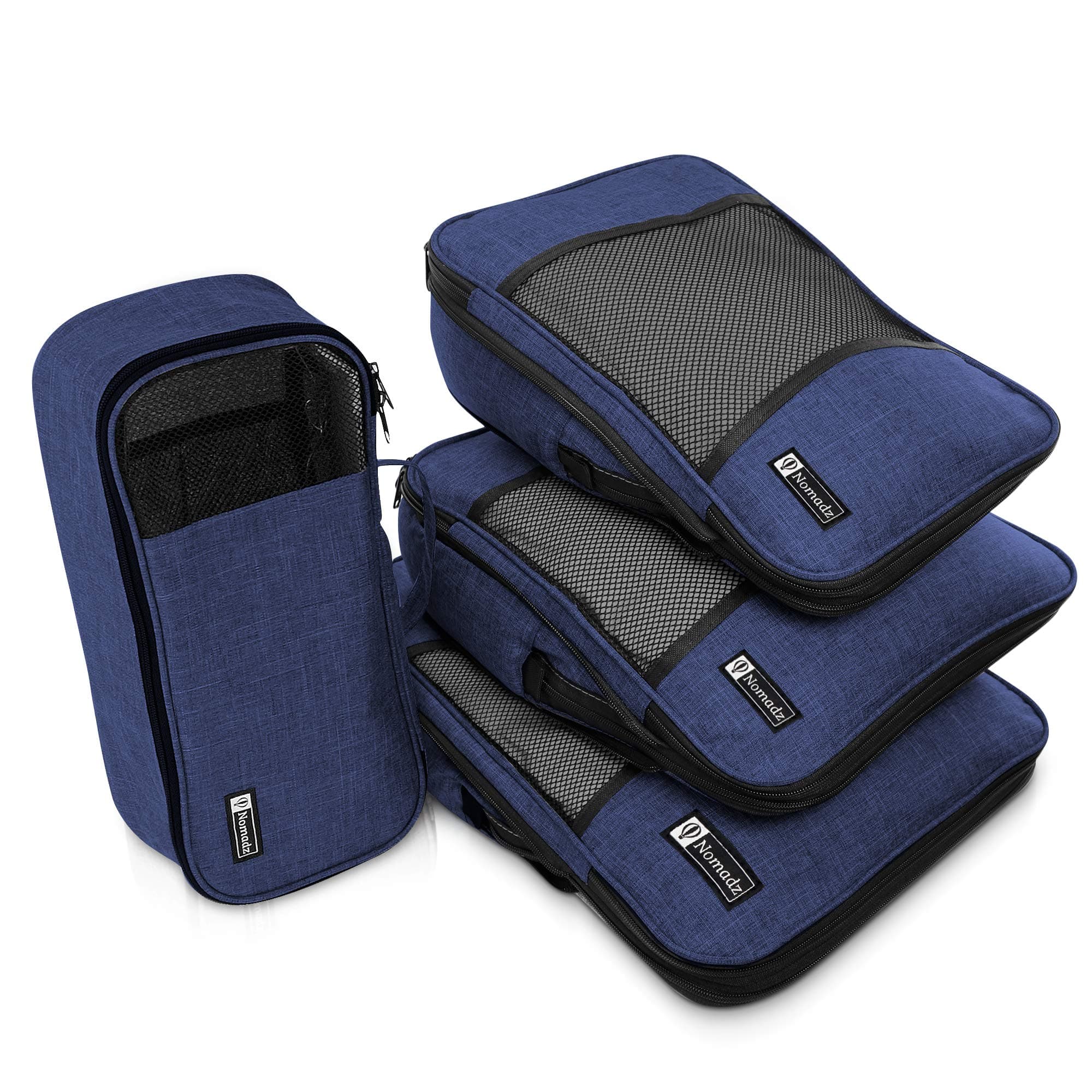 Compression Packing Cubes Travel Luggage-Organizer Set Packs More in Less Space (Navy Blue)