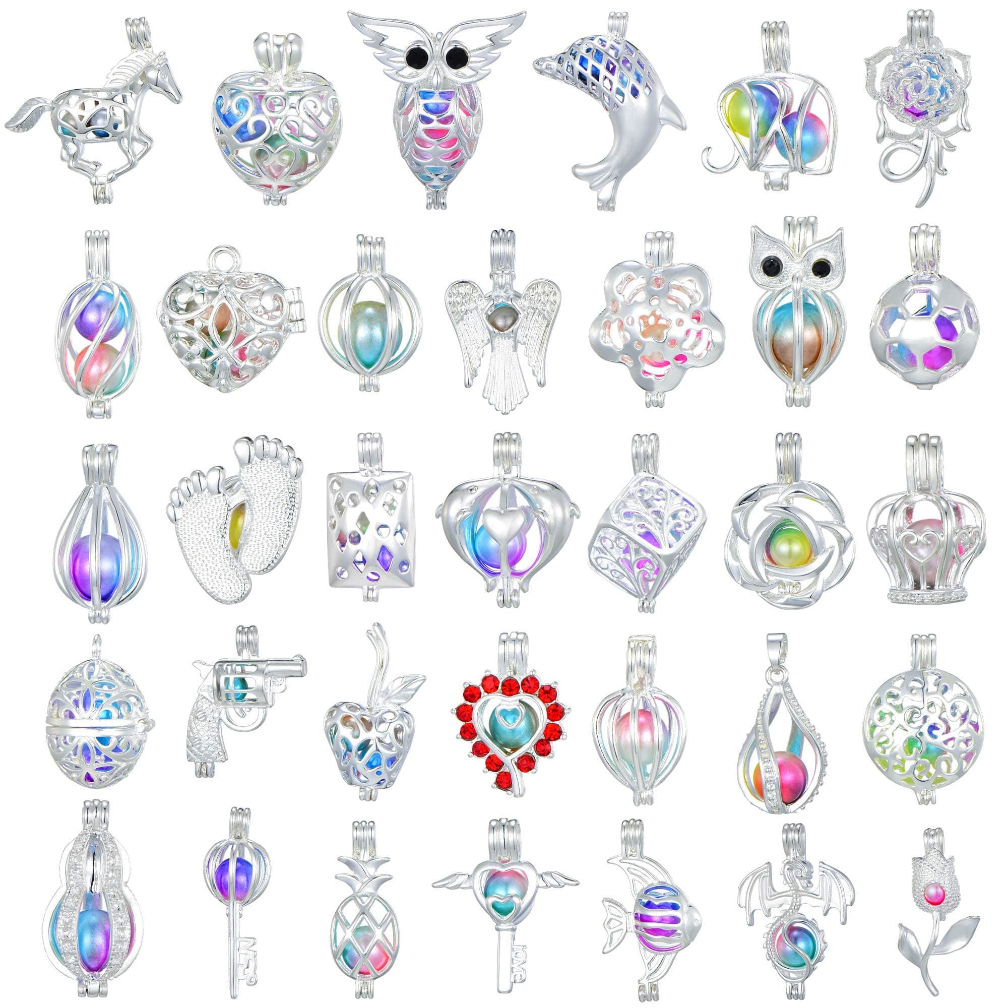 Christmas Gifts 20 Pcs Bright Silver Cute Pearl Bead Cages Pendant Wholesale - Essential Oil Scent Diffuser Cage Charms for Bracelet Necklace Earrings Jewelry Making