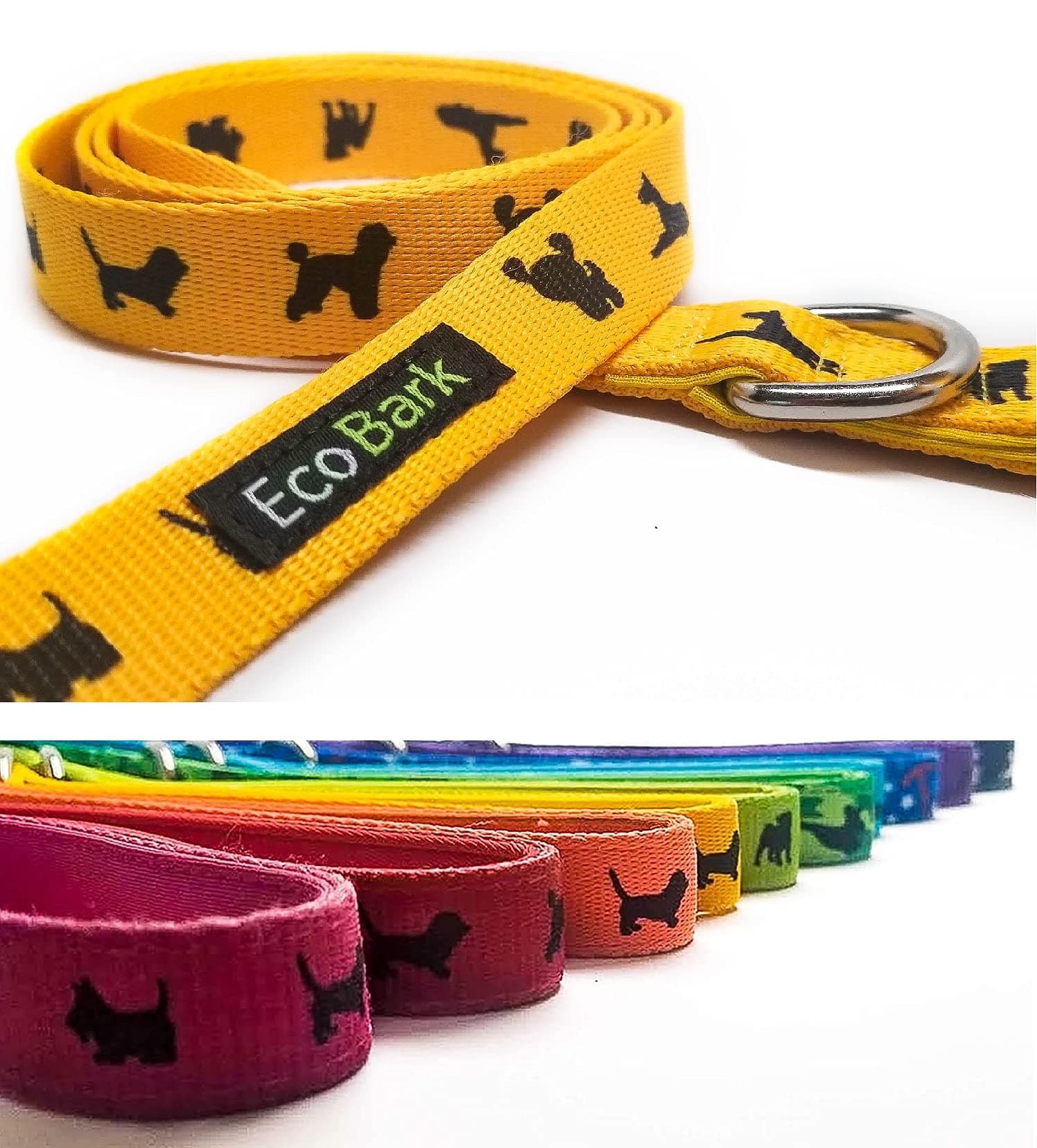 EcoBark Dog Leash - 4 FT / 5 FT / 6 FT Reflective Dog Leash- Eco-Bright Dog Leashes with Padded Handle - Strong Heavy Duty Dog Leash - Nylon Dog Leash for Small and Medium Dogs (Yellow Dog Leash)