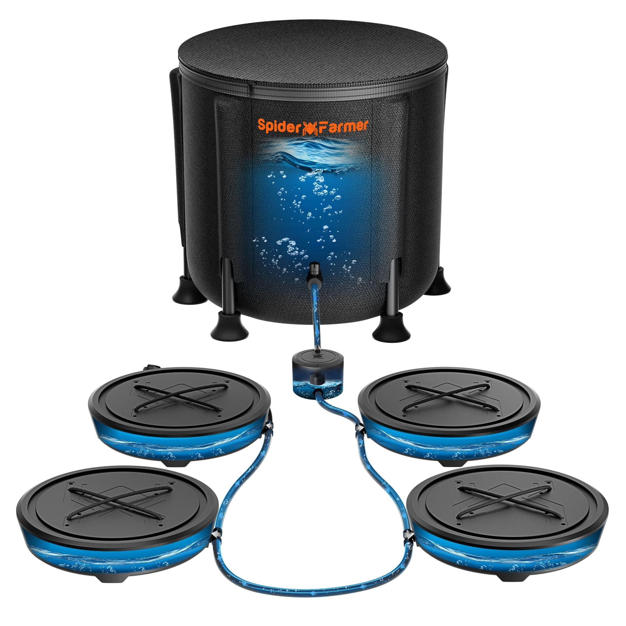 Gravity-Fed Self-Watering System No Power Needed, 4-Pack Auto Watering System with 13 Gallon Reservoir, 4Pcs Water Delivery Fabric Pot Base for Indoor Plants, Grow Tents