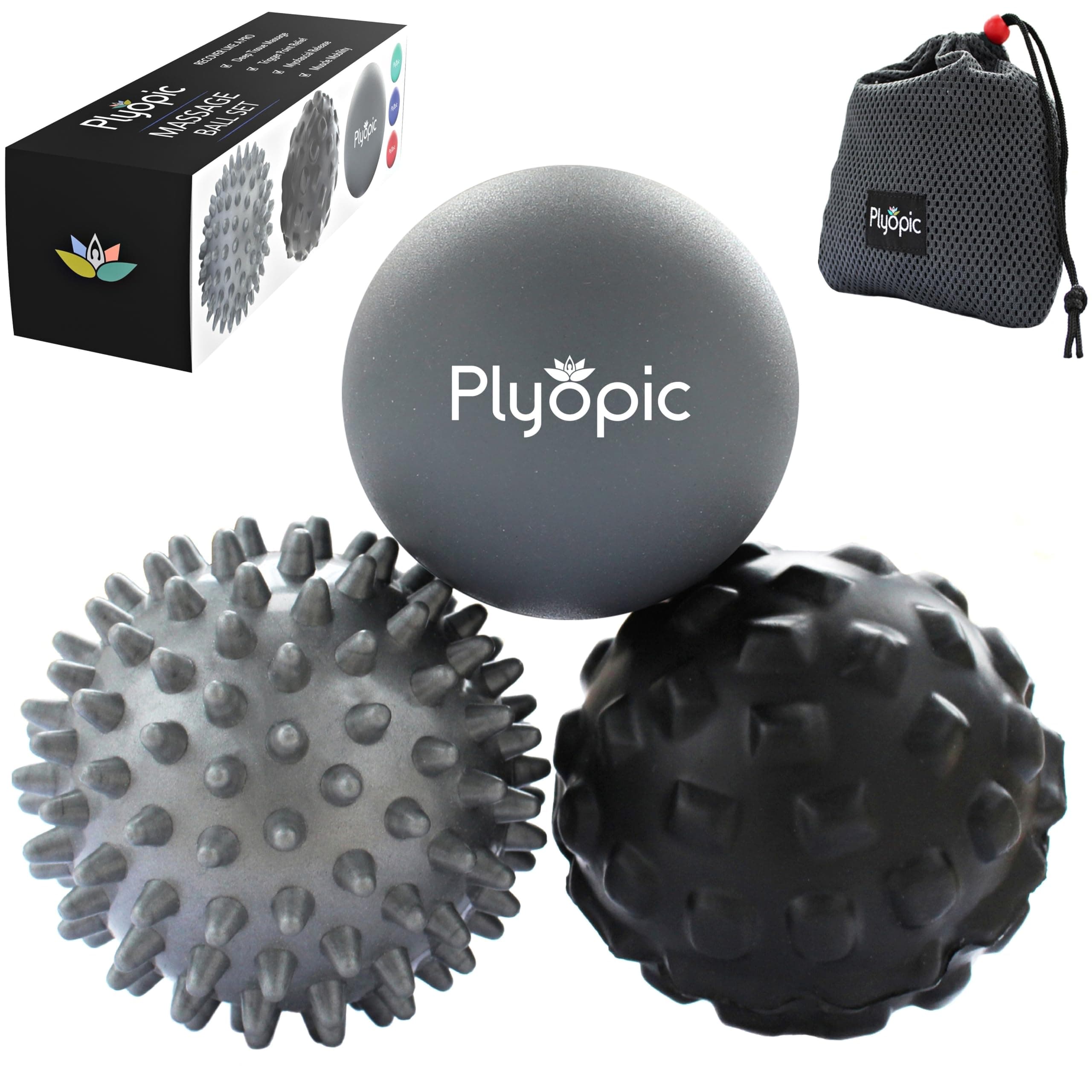 Massage Ball Set - for Deep Tissue Muscle Recovery, Myofascial Release, Trigger Point Therapy, Mobility, Plantar Fasciitis Relief - Eliminate Muscle Pain and Tension in Your Back Neck Foot