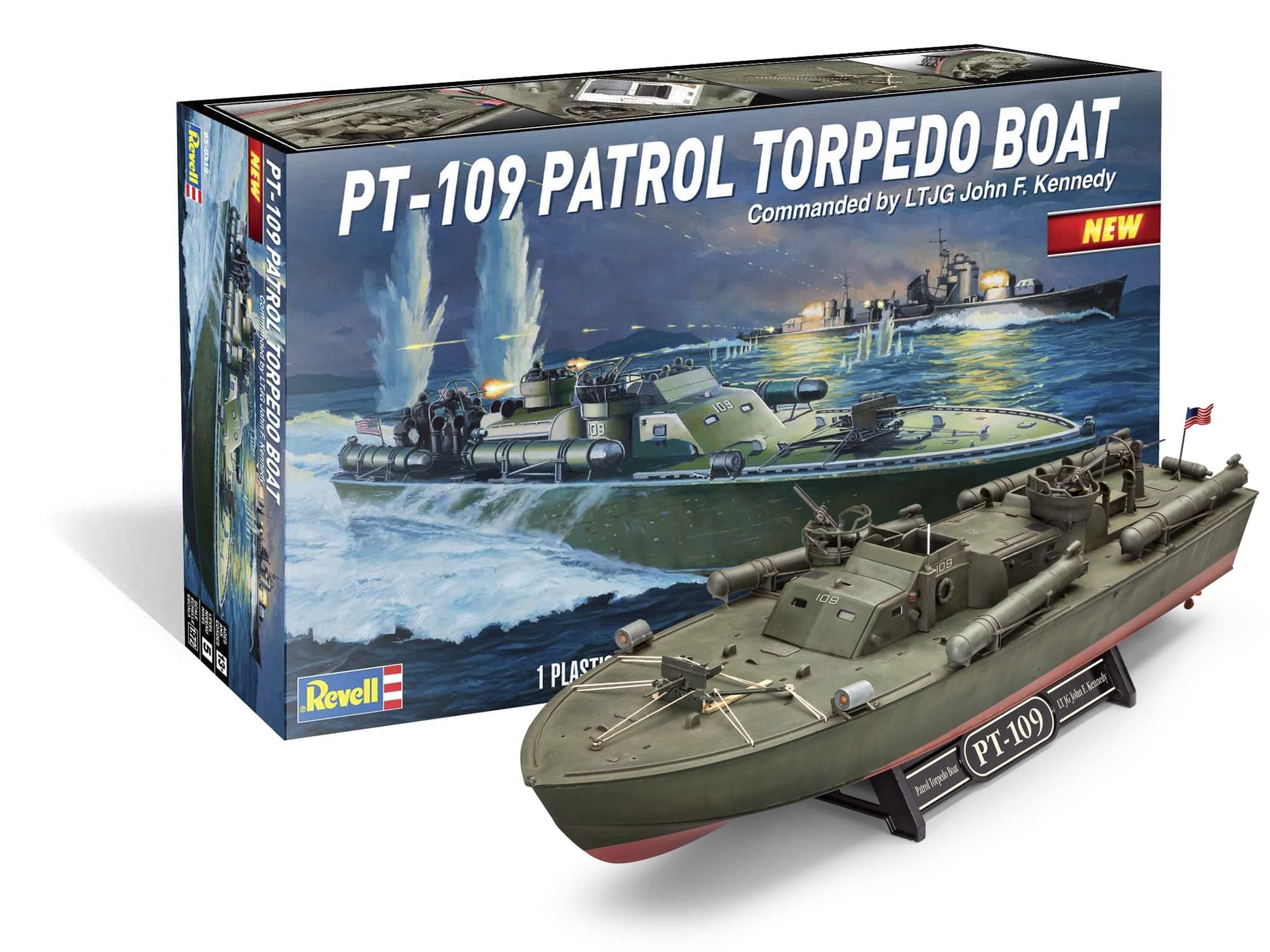 Revell85-0319 PT-109 Patrol Torpedo Boat Commanded by LTJG John F. Kennedy Model Military Ship Kit 1:72 Scale 146-Piece Skill Level 5 Plastic Model Building Kit, Green
