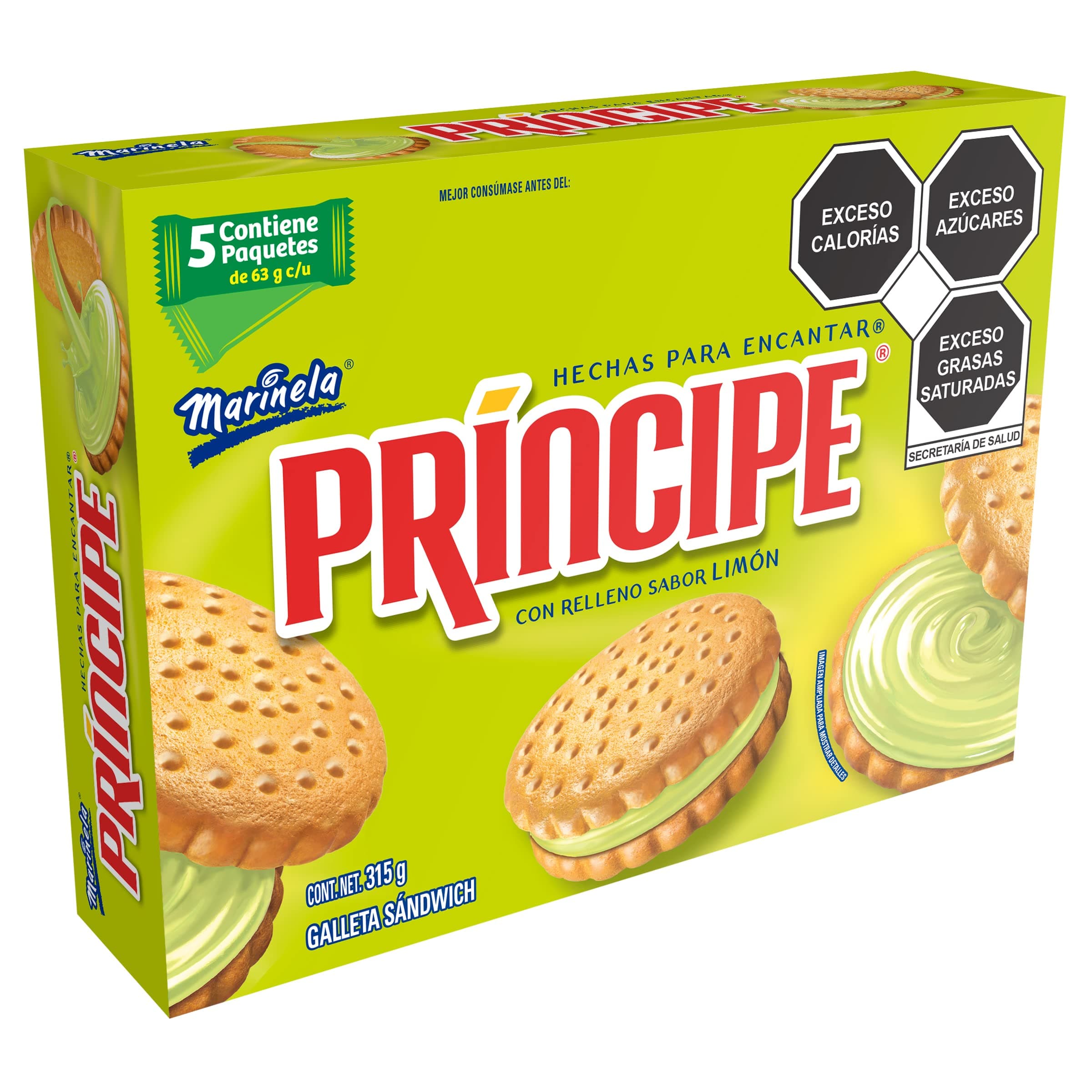 Marinela Galletas Príncipe de Limón, 5 paquetes, 315g