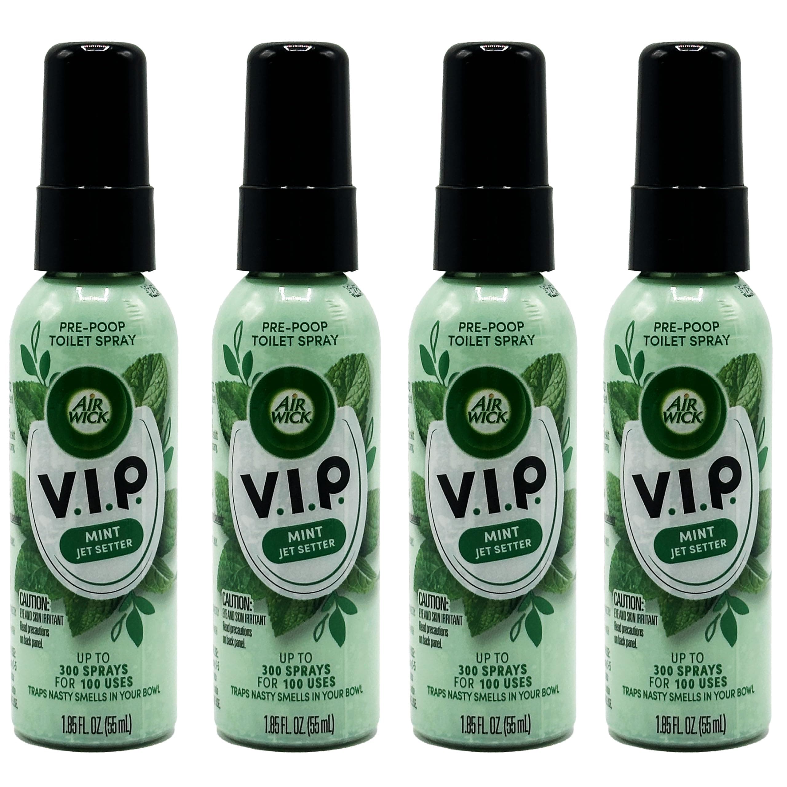 V.I.P. Pre-Poop Toilet Spray, Mint Jet Setter, Travel Size, Neutralizes Odors, Contains Essential Oils, Fresh Mint Scent Bathroom Spray, 1.85 Oz (Pack of 4)