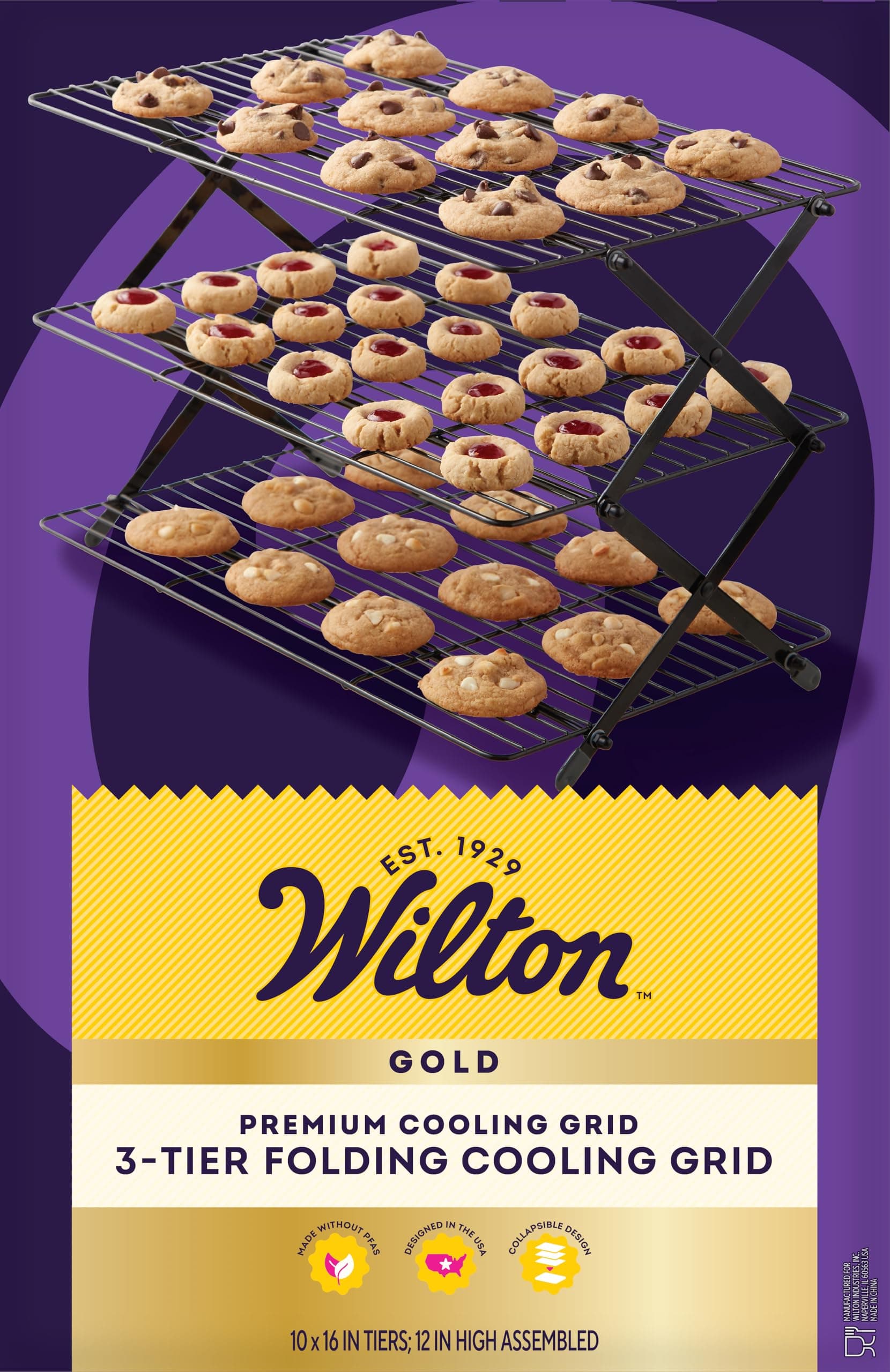 Wilton Gold Premium Non-Stick Warp-Resistant Bakeware, Made without PFAs, 3-tier Cooling Rack, Packaging May Vary