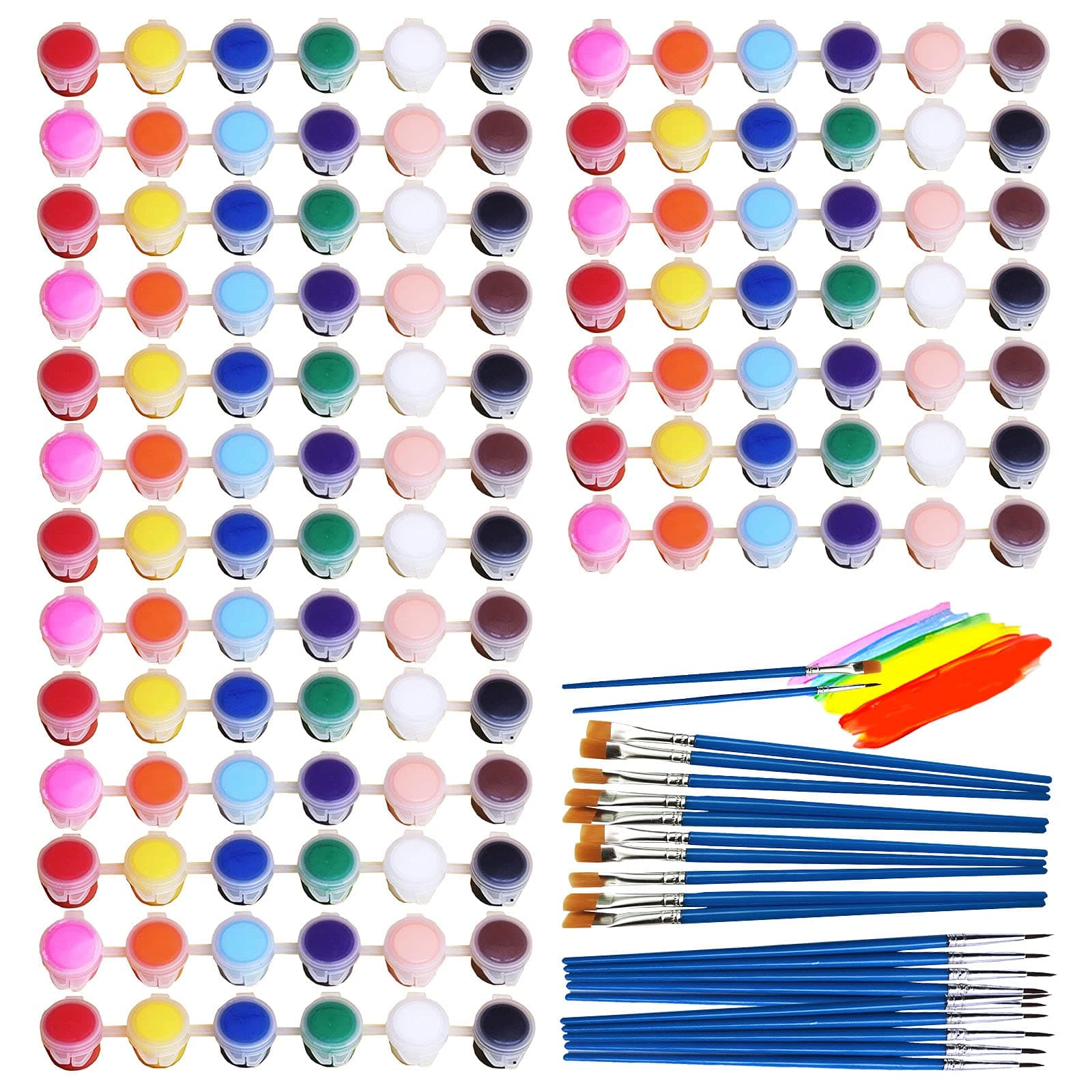 Aulufft 20 Pack 140 pcs Mini Acrylic Paint Set,12 Colors Acrylic Paint Strips with 20 pcs Brushes Craft Paint Paint Set Container Strips Storage for Painting Artistic Crafts