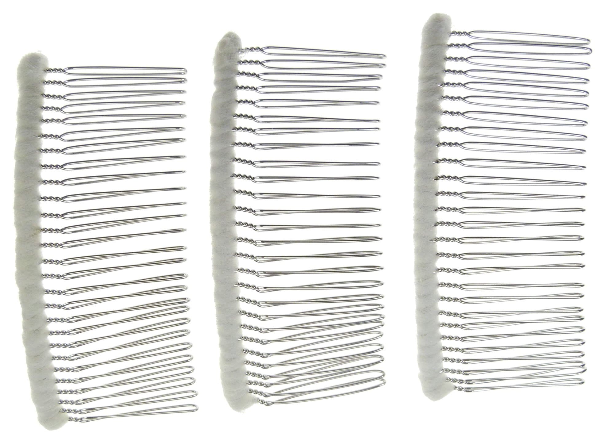 Enchanted Brides 27 Teeth Fancy DIY Tulle-Wrapped Metal Wire Hair Combs for Bridal Wedding Veil Combs(#C266x3) (Ivory)