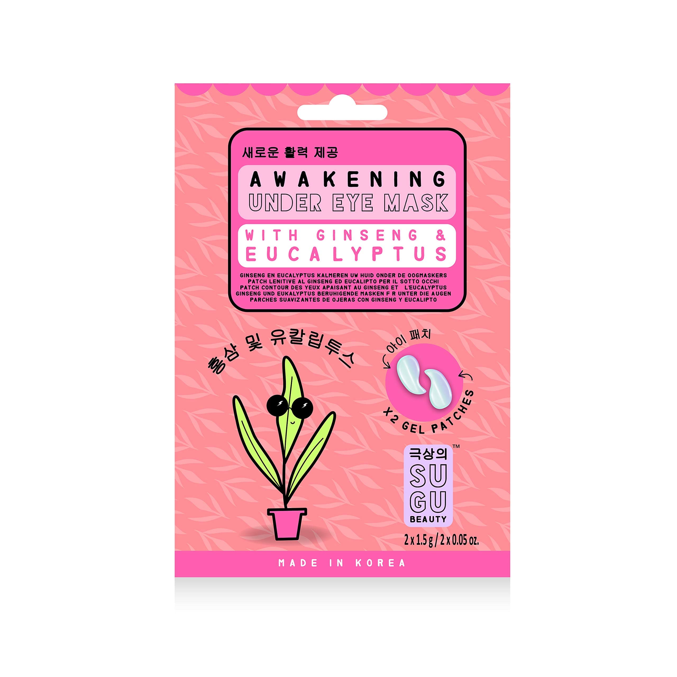 SUGU Korean Awakening Under Eye Gel Masks with Ginseng and Eucalyptus, 12 Count