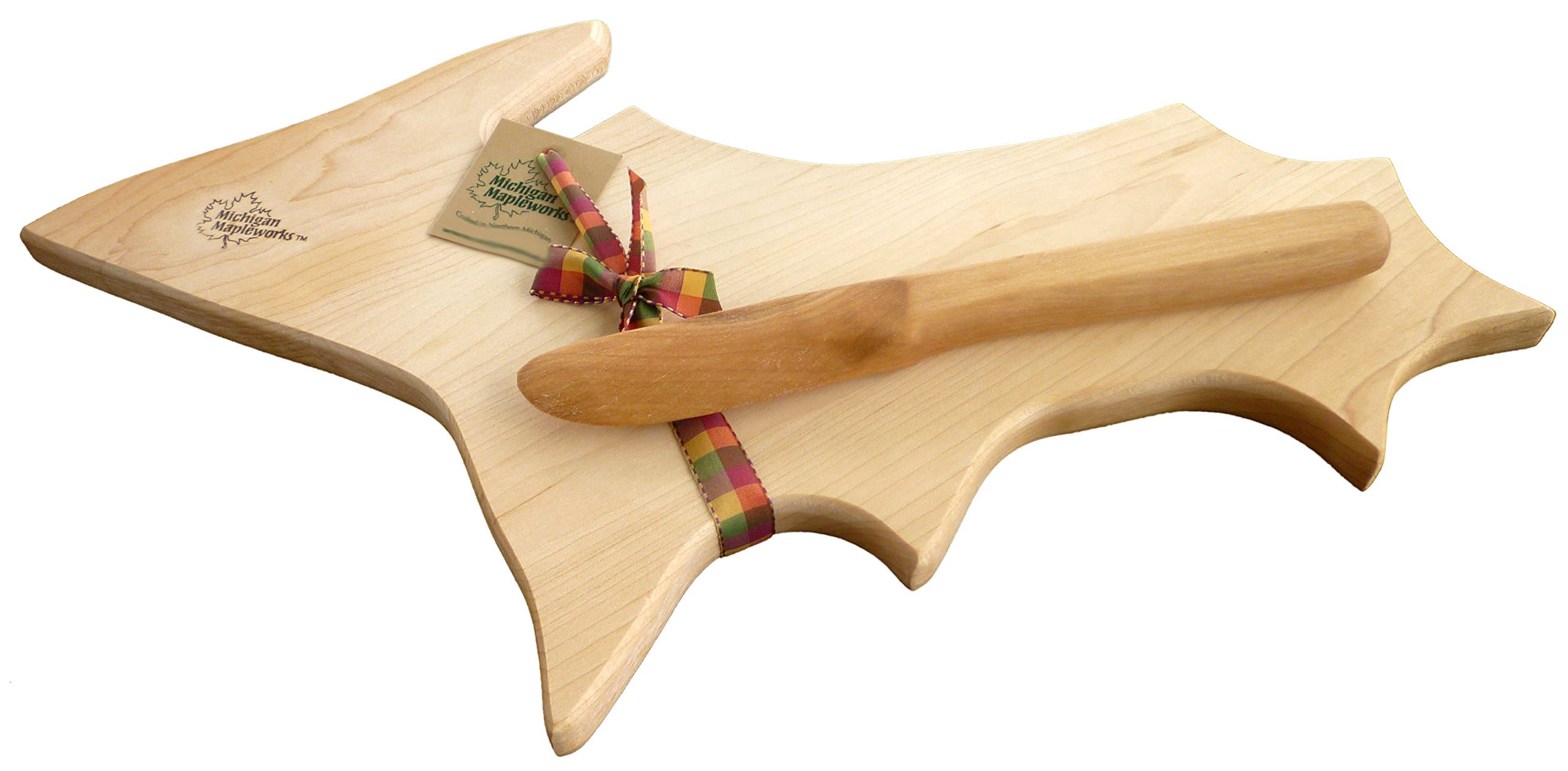 UPPER MICHIGAN Shaped Solid Maple Wood Cutting Board Set - MADE IN MICHIGAN. Michigan Souvenir & Michigan Gift that is Cheese Serving Tray with Spreader by Michigan MapleWorks UP LARGE