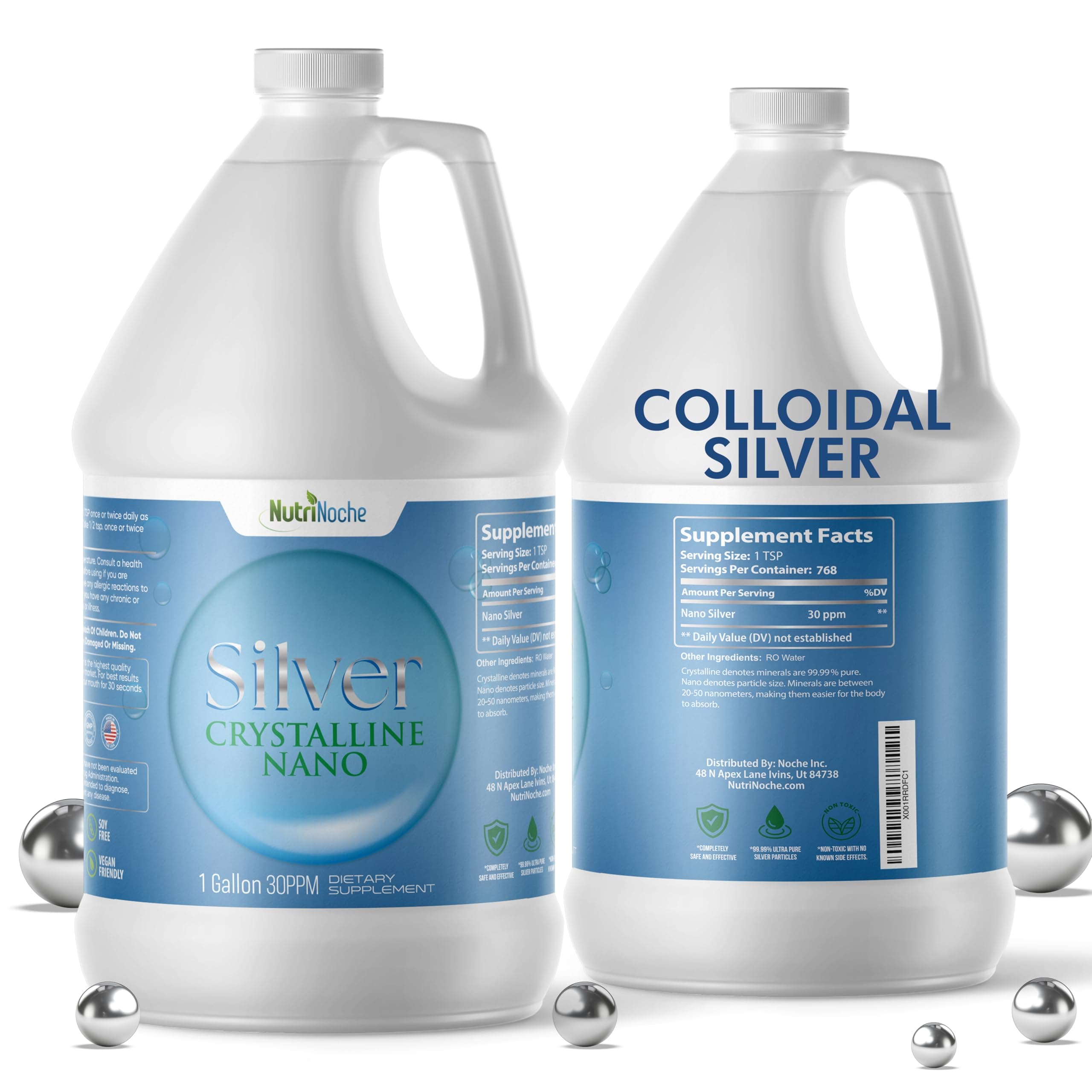 NutriNoche Colloidal Silver Liquid Supplement - Premium Silver for Immune Support - (1) Gallon Bottle - 99.99% Ultra Pure Crystalline Nano Particles - 30 ppm
