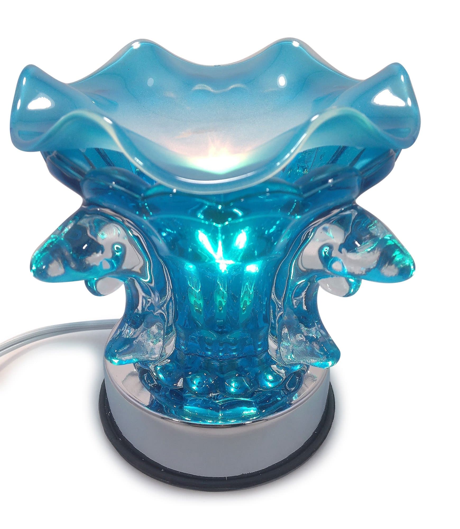 Blue Dolphin Fountain, Glass Electric Touch-controlled Fragrance Lamp with Free Replacement Halogen Bulb