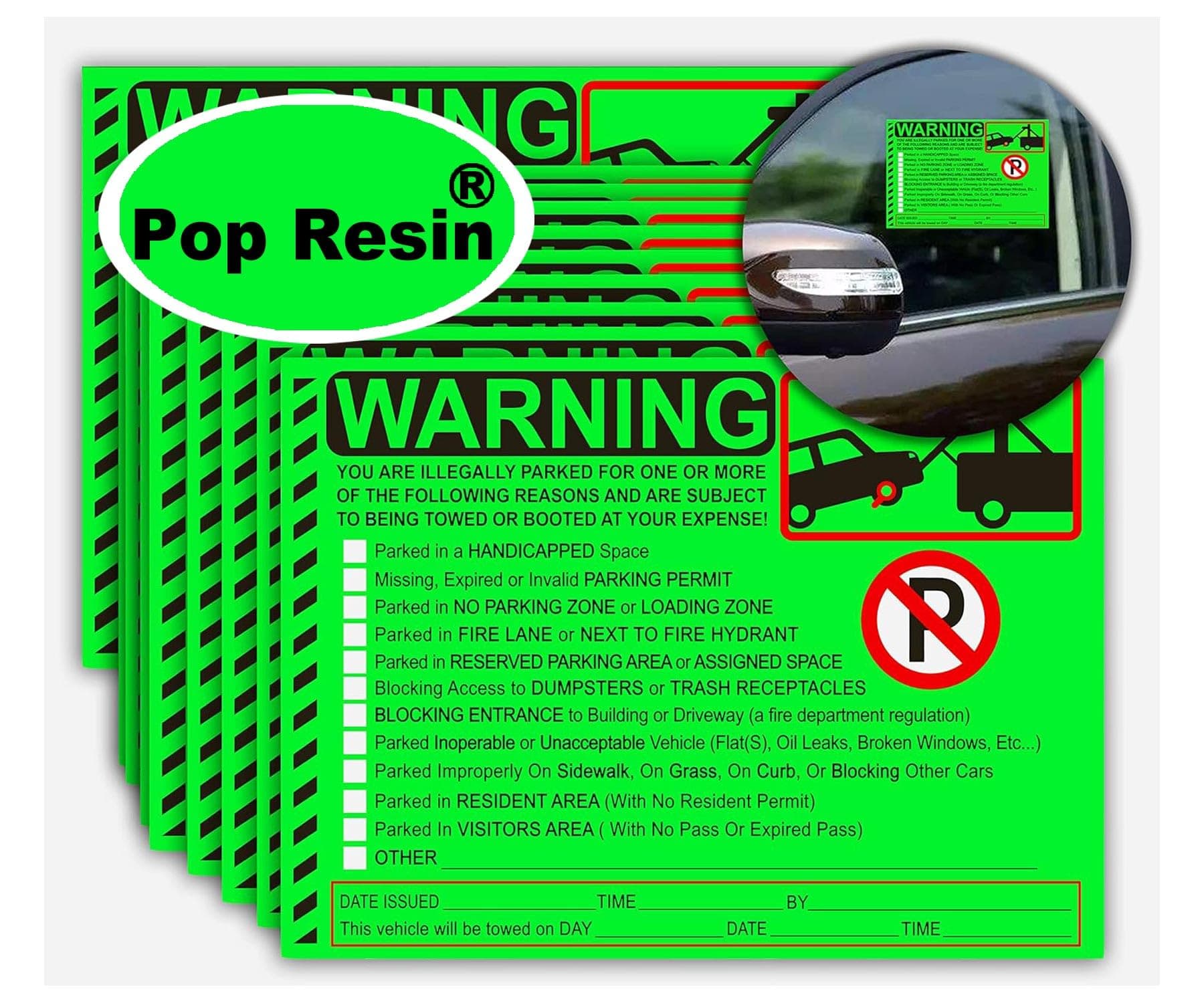 50 Pcs 5.5X7.5 Inch Parking Violation Stickers Parking Violation Notice Tow Stickers - Parking Violation Towing Tickets for Car Vehicle Private Warning (Green)