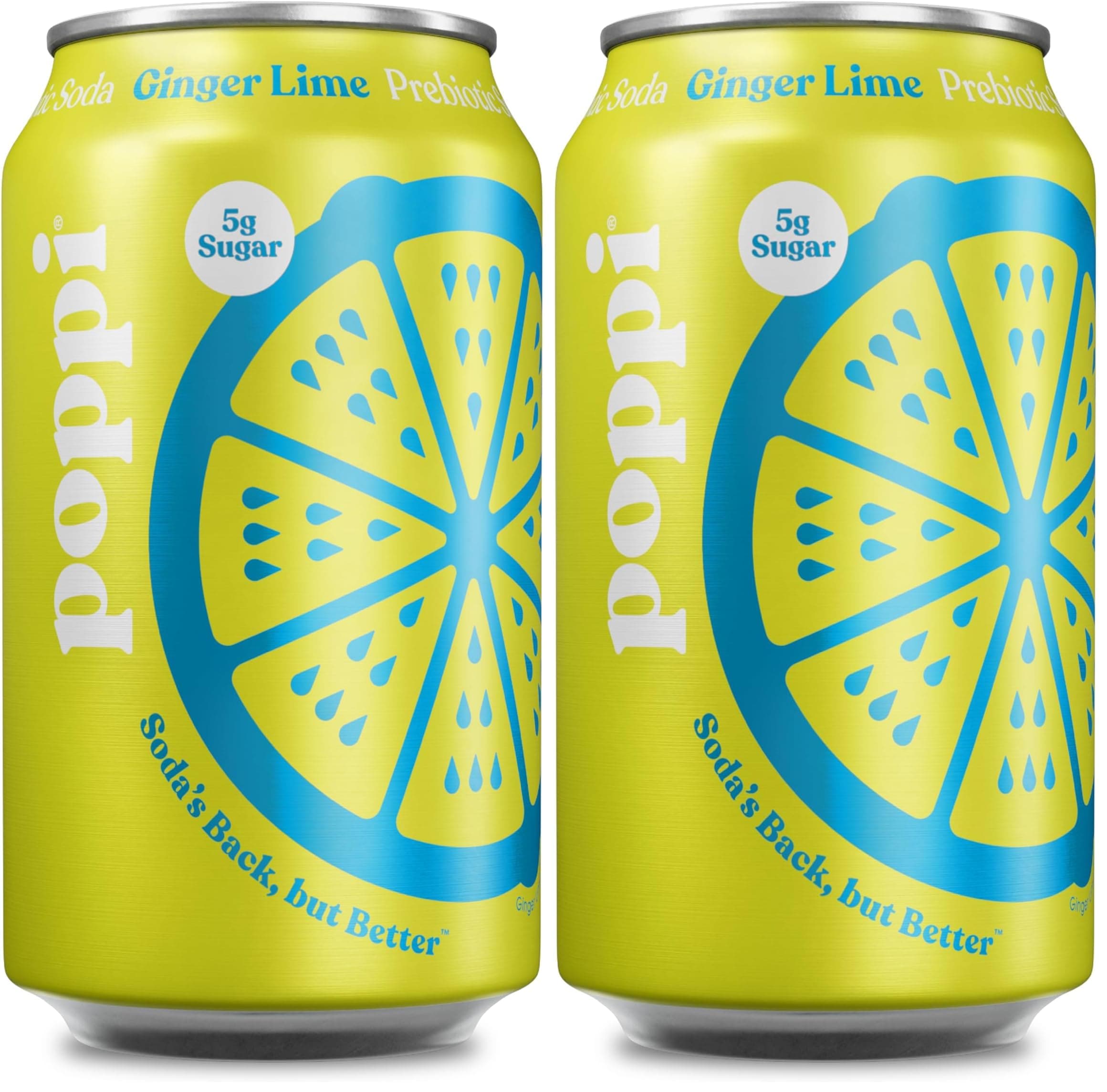 Poppi Ginger Lime Prebiotic Soda, 12 Fl Oz Can (Pack of 2)