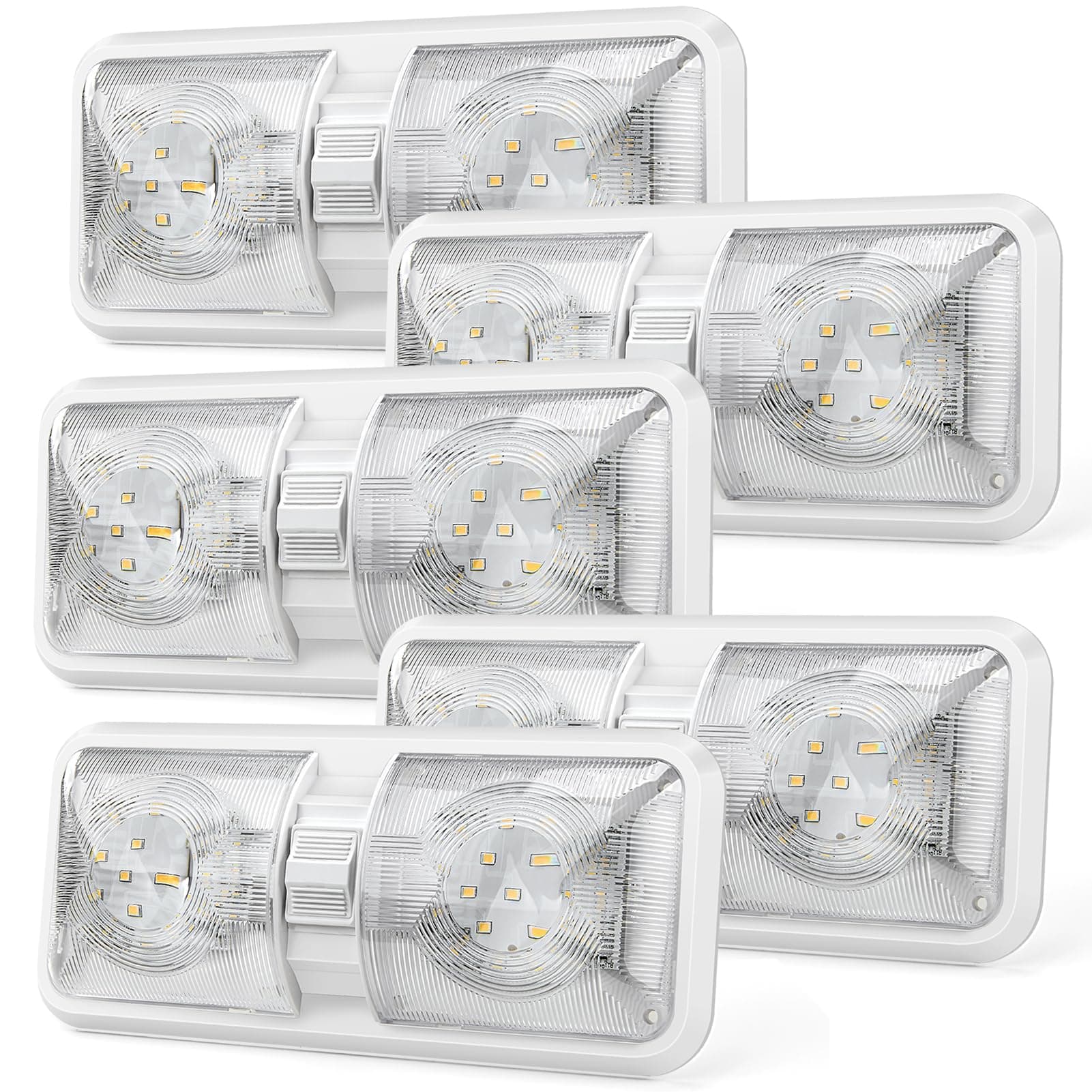 Kohree RV Lights Interior 5PCS, RV LED Ceiling Lights, 12V RV Lights Double Dome Light Fixture with ON/OFF Switch for RV Car Trailer Camper Boat, Natural White 4000-4500K, 48X5050SMD