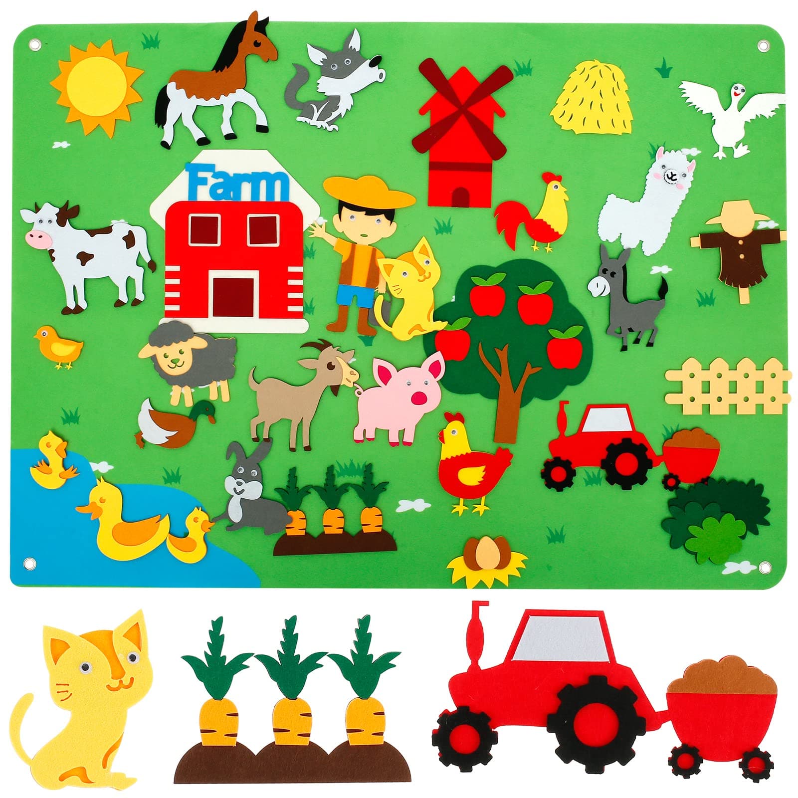 Muross 3.5Ft Children's Teaching Felt Board, Fuzzy Felt Farm Animals Set, Felt-Board Story Set , Preschool Educational Interactive Toy for Kids Toddlers Toys Play Birthday Gift(farm,green)
