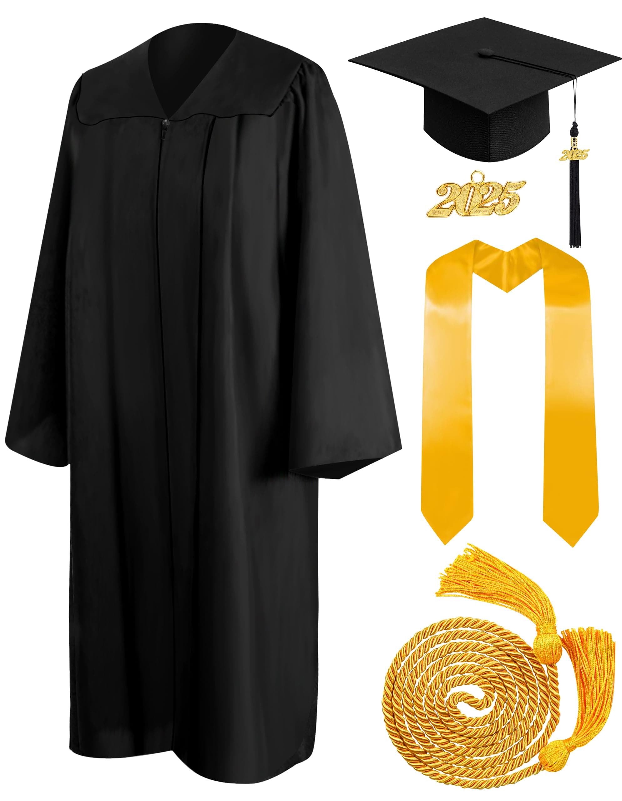 Mukum Matte Graduation Cap and Gown 2023 Set with Tassel Honor Cord Graduation Stoles for High School College Bachelor