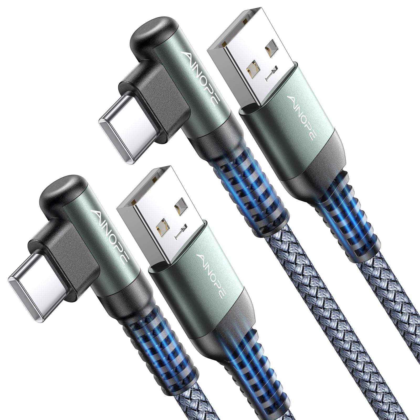 AP544-1M 2-Pack USB C Cord 3.1A Fast Charge, [3.3FT+3.3FT] USB to USB C Cable Right Angle, Durable Nylon Braided USB C Charger Cable Compatible with Galaxy S20 S10 S9 S8 Plus,V30,V20,G6