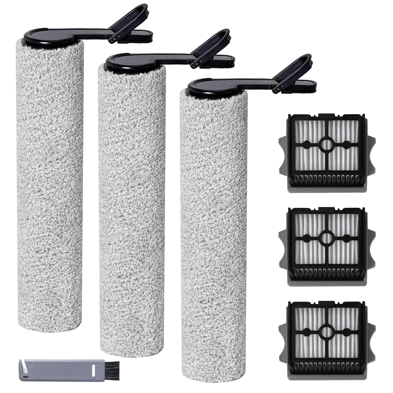 Replacement for Tineco Floor One Stretch S6 Cordless Vacuum Cleaner Roller Brushes and Filters, Replacement Parts include 3 Brush Rollers and 3 Filters