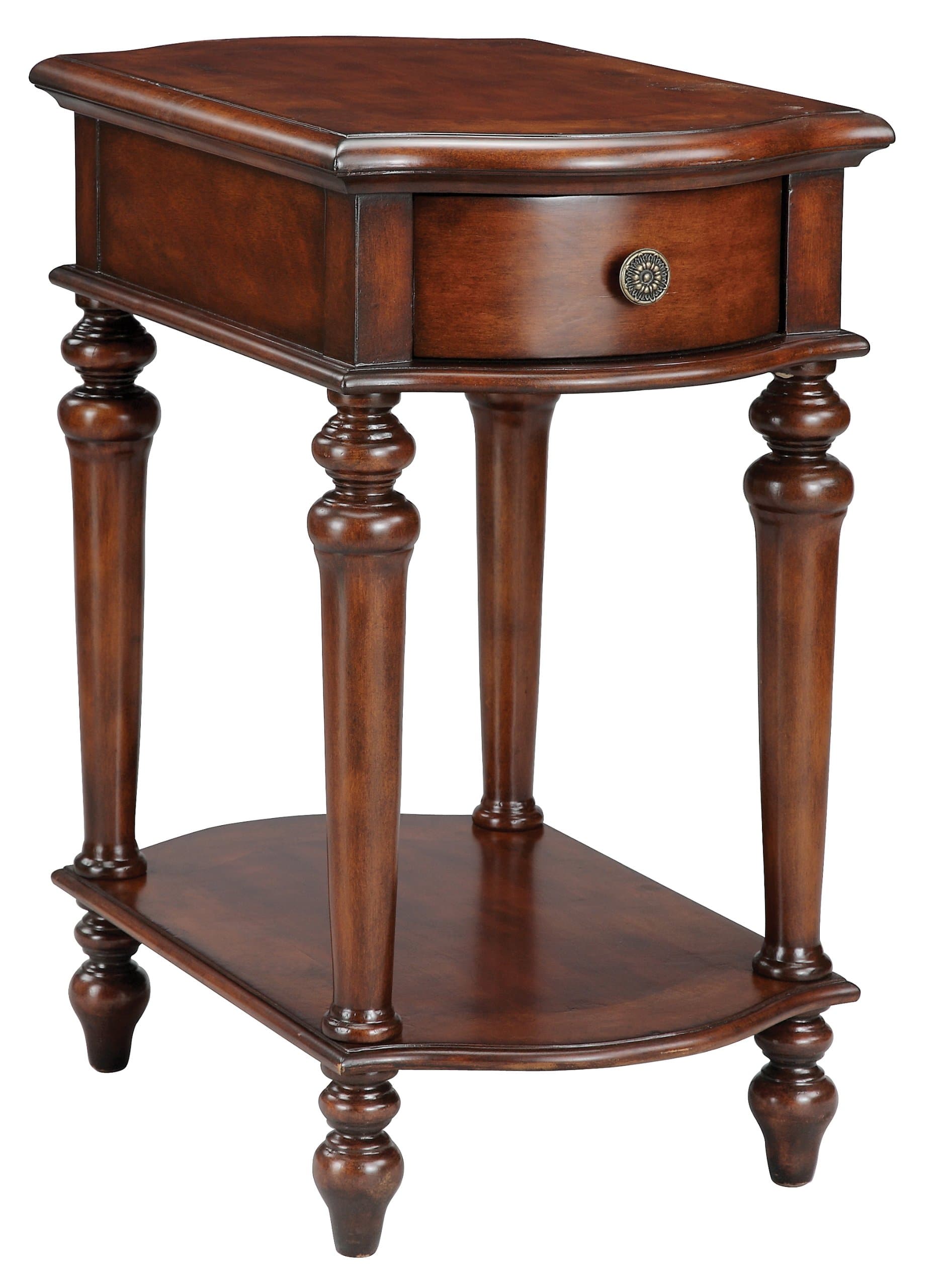 One Chair Side Table with One Drawer and One Shelf in a Dark Teak Finish, 24 by 16 by 29.5-Inch