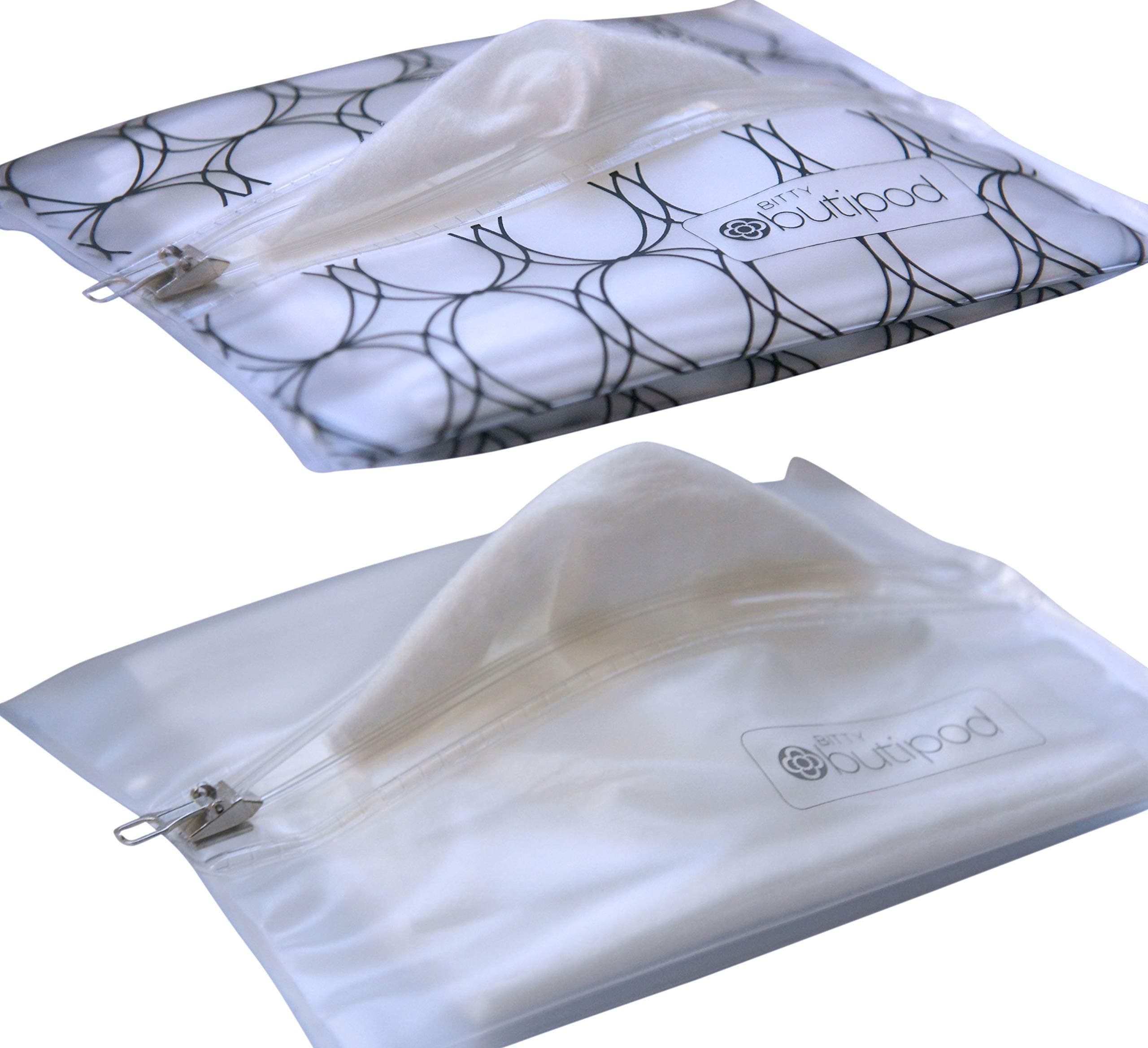 Butipods Bitty Reusable Stay Moist Wet Wipe Pouch | Slim Case Travel Holder | Great for Hand and Face Wipes | Set of 2 (Bitty | mini size | Black and Clear)