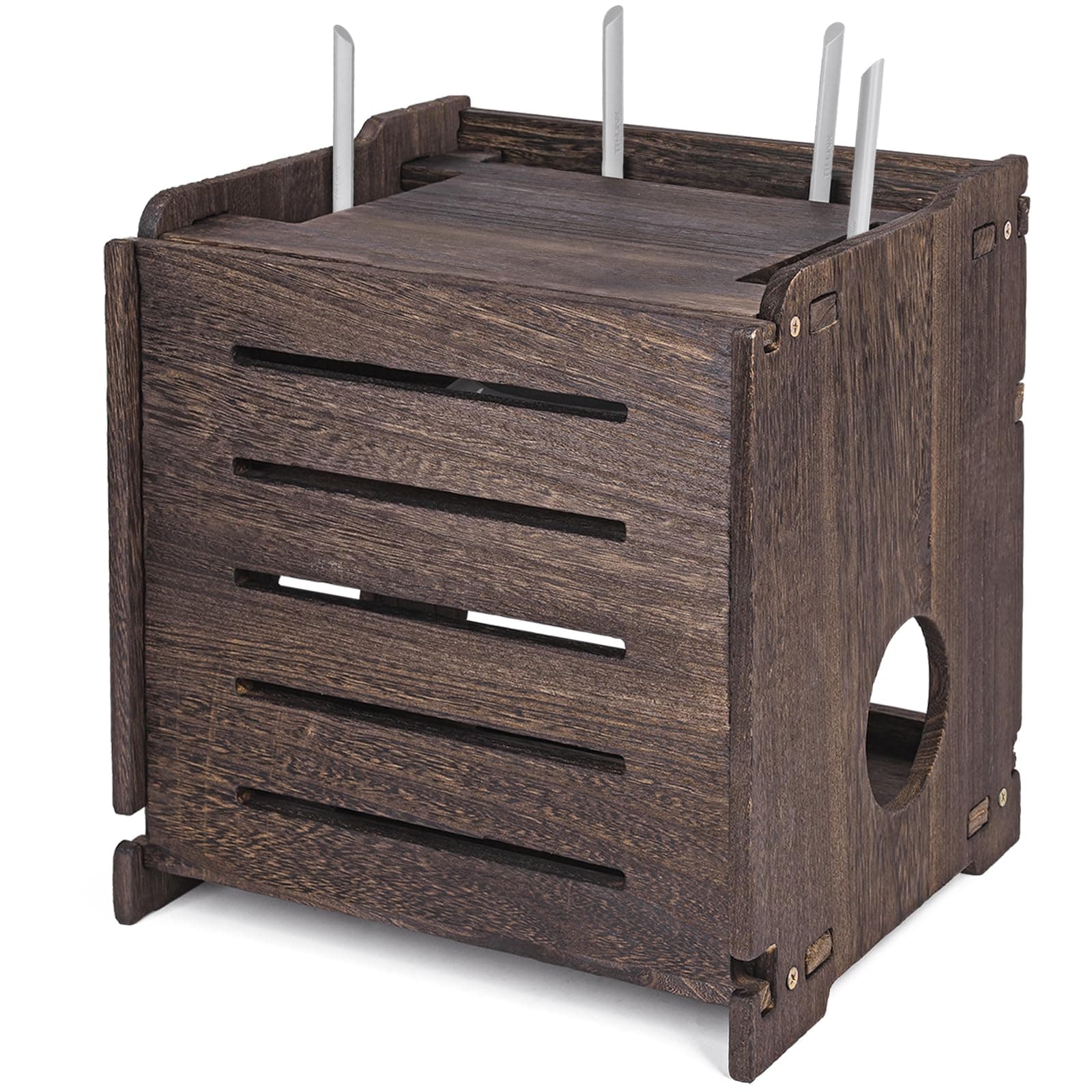 Wooden Wireless WiFi Router Storage Box Modem Router Cover Wood Shelf Power Strip and Cable Management Hider Rack Office Desktop Organizer Shelves Rural Need Assembly