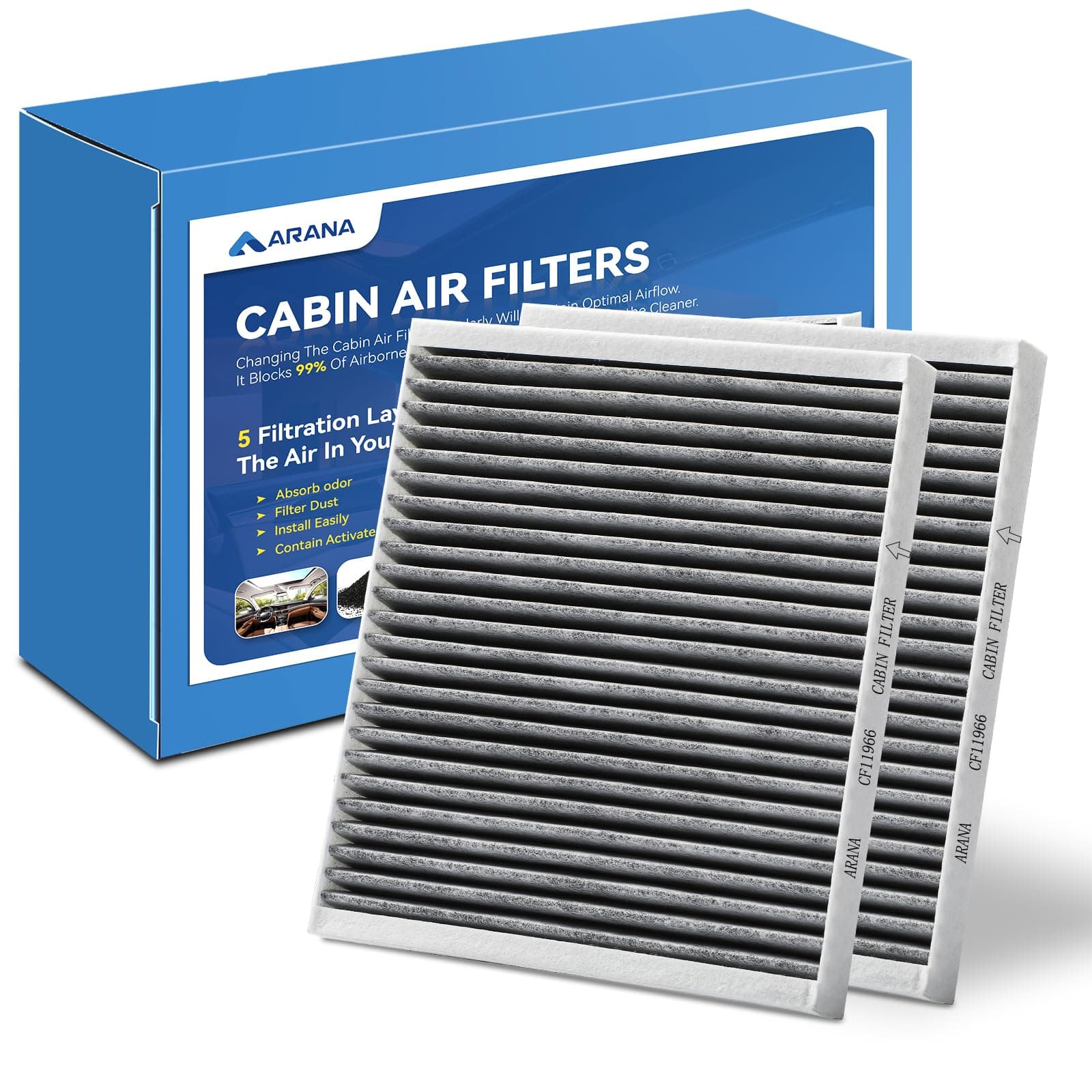 ARANA 2 pack CF11966 CP966 Cabin Air Filter with activated carbon, Replacement for Buick Enclave, Encore GX, Envision, Regal, LaCrosse, Cadillac, GMC, Chevrolet Blazer, Bolt EV, Camaro, Colorado