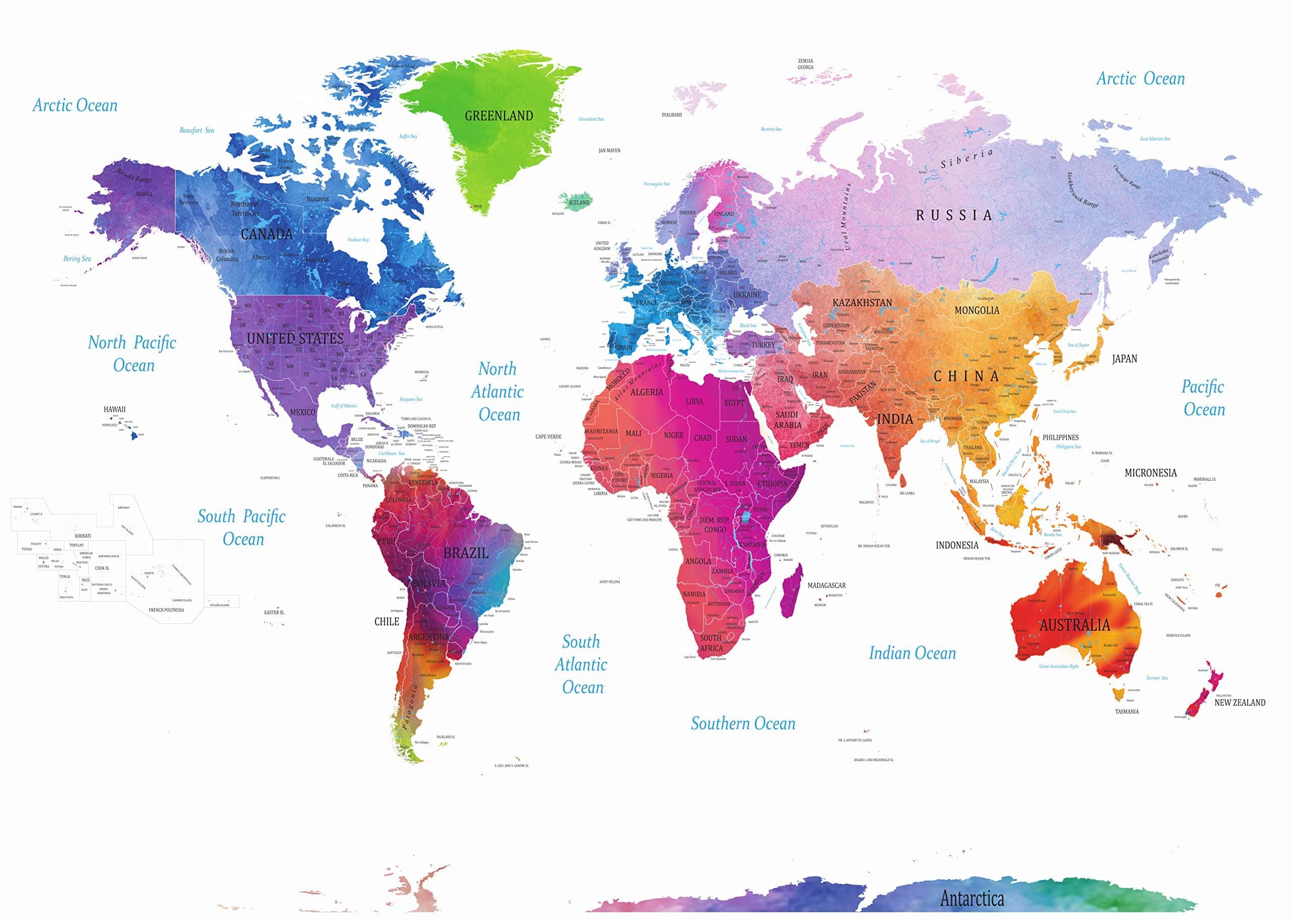 Stylish Living World Map Designer Full Colour XXL Wall Art World Map Poster Interior Decoration Travel Map Display Educational Wallpaper 140x100cm