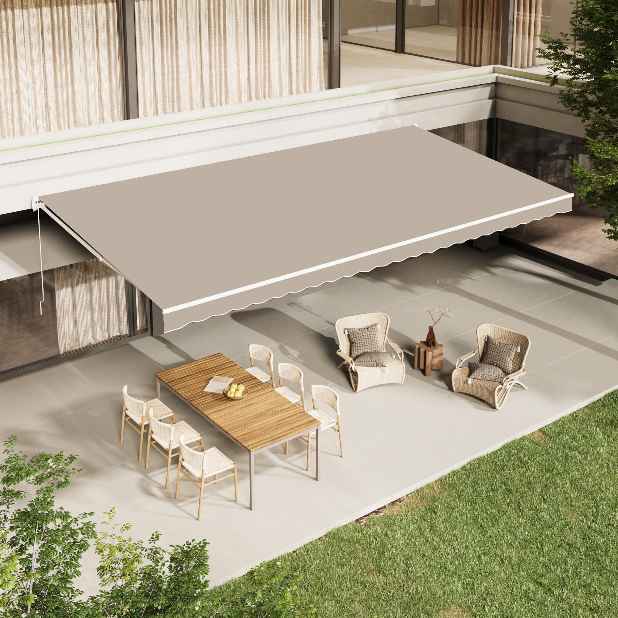 AECOJOY 13'×10' Patio Awning Retractable Awning Sun Shade Awning Cover Outdoor Patio Canopy Sunsetter Deck Awnings with Manual Crank Handle, Beige