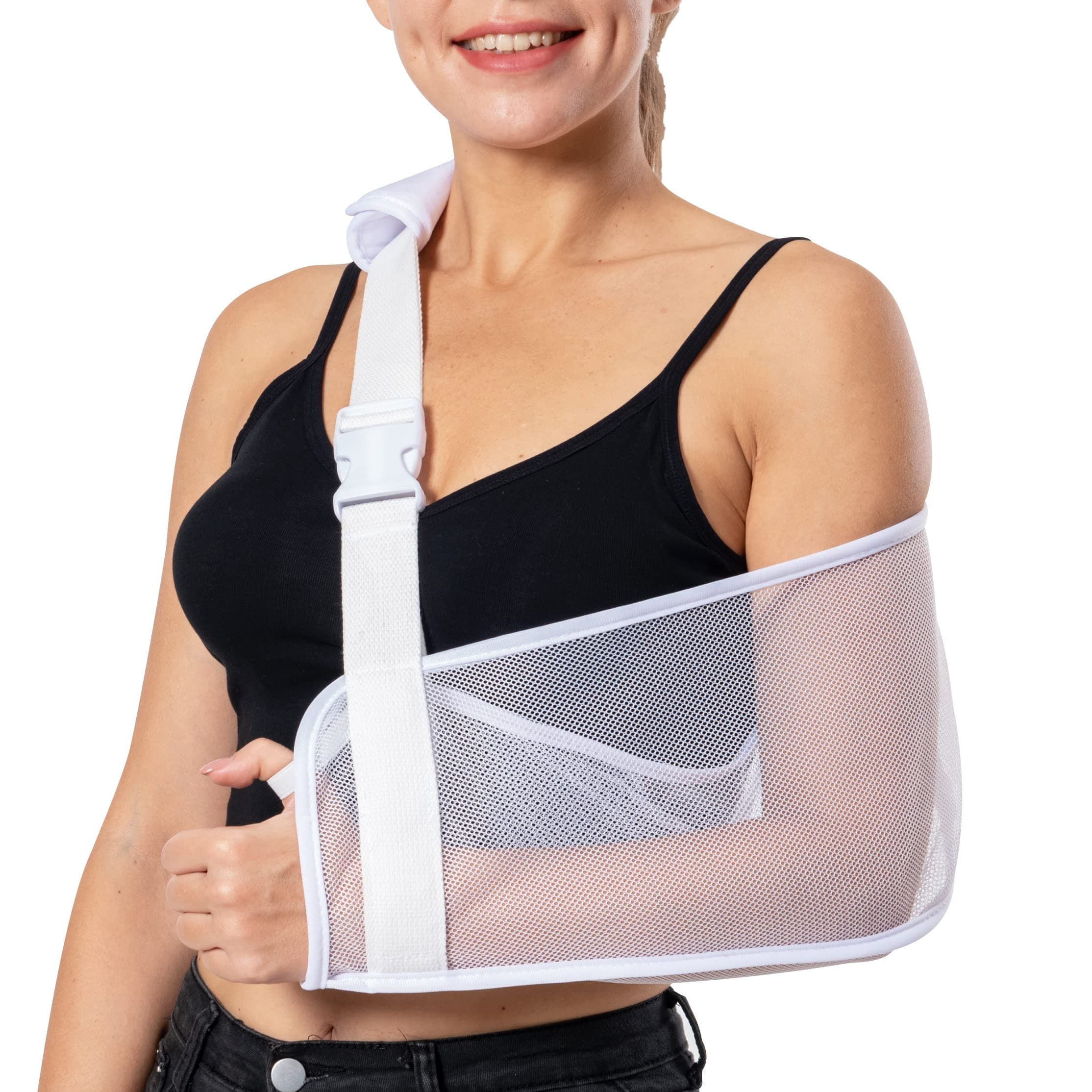 White Mesh Arm Sling for Shoulder Injury Women Shower Sling for Men Shoulder Sling for Shoulder Surgery Elbow Wrist Sling for Broken Arm
