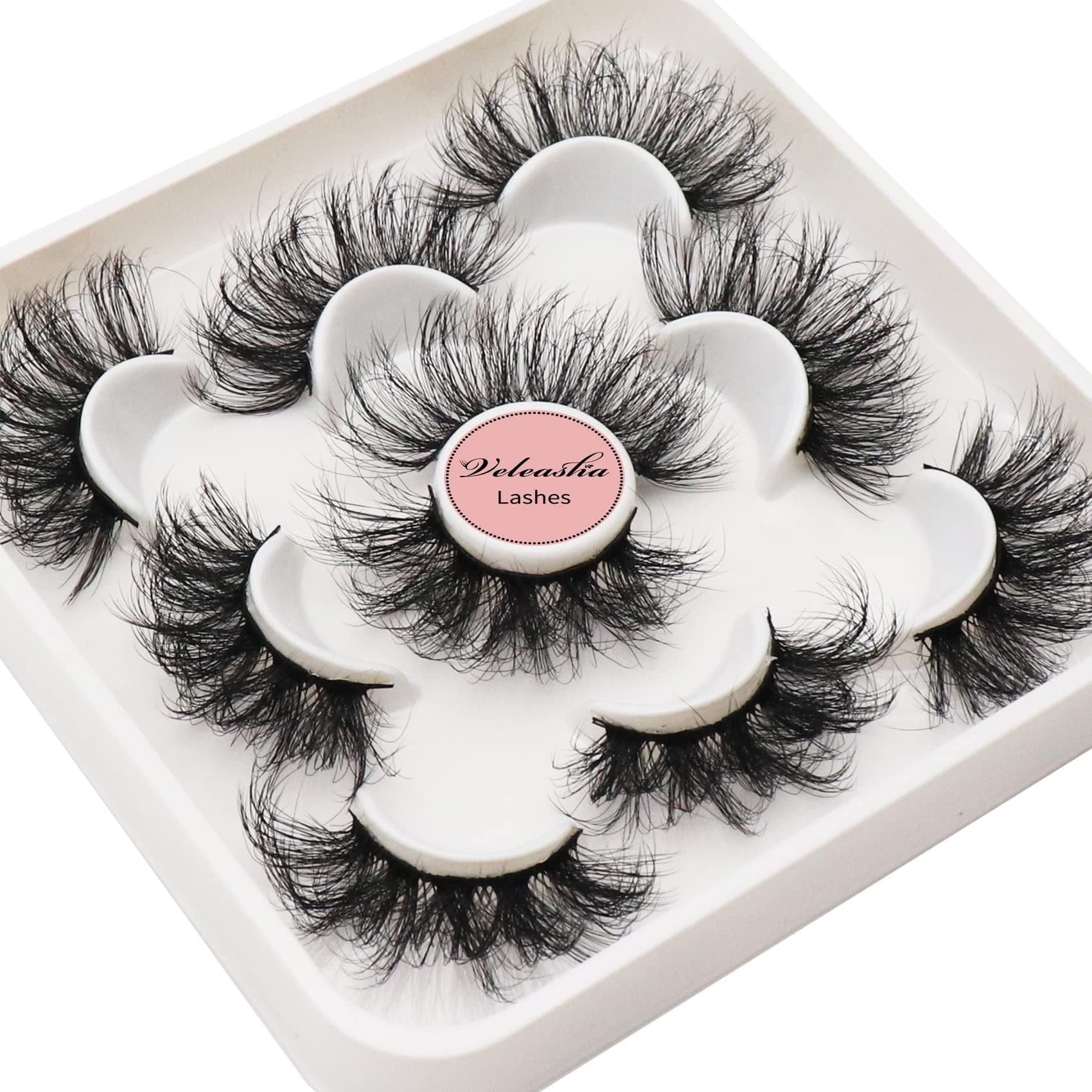 VeleashaLashes Big Curl 3D Faux Mink Lashes 25mm Long Dramatic Fake Eyelashes for Gorgeous Eye Makeup, 5 Pairs Pack False Eyelashes (MS03)