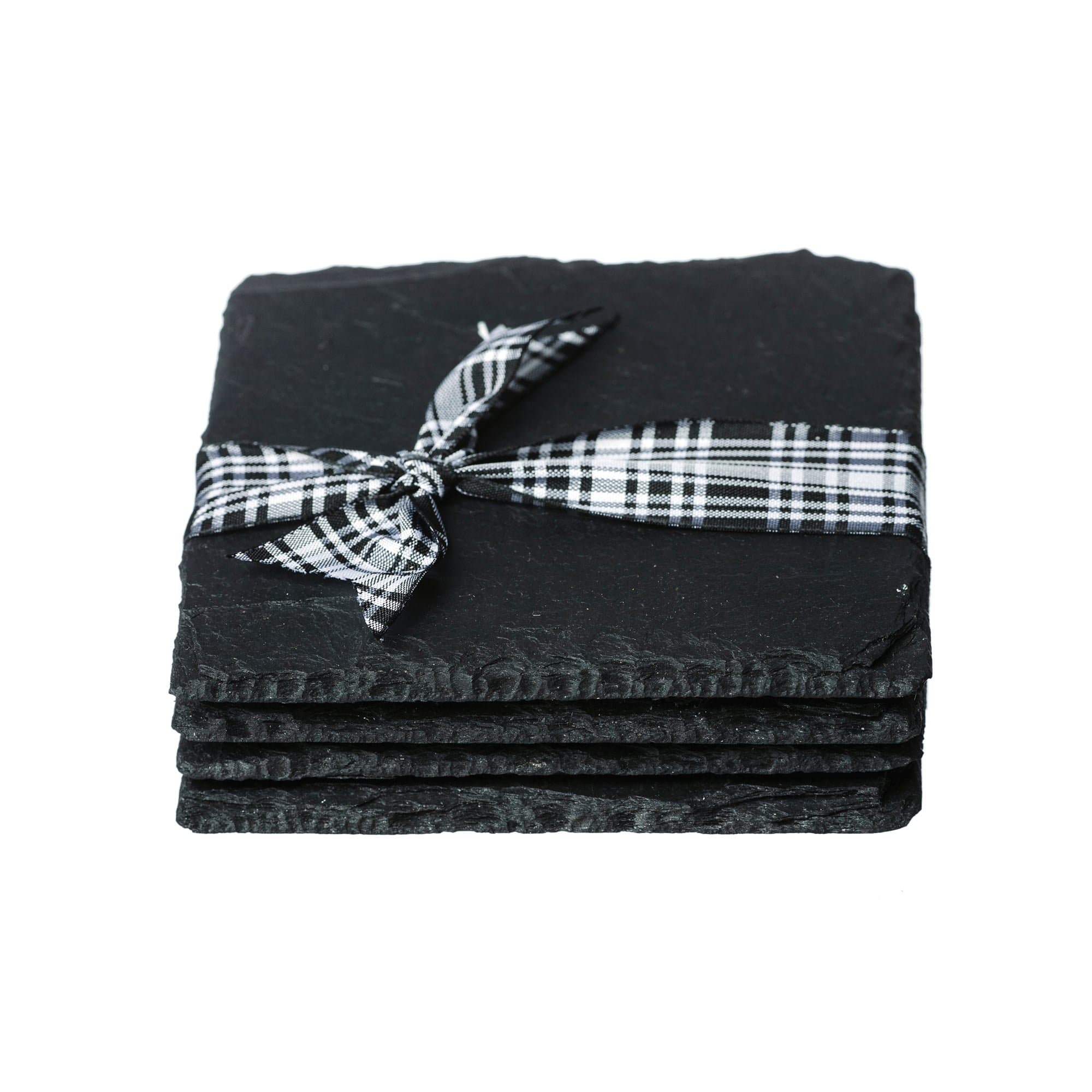 The Just Slate Company Square Slate Coasters, Rubber, Black, 11cm x 11cm