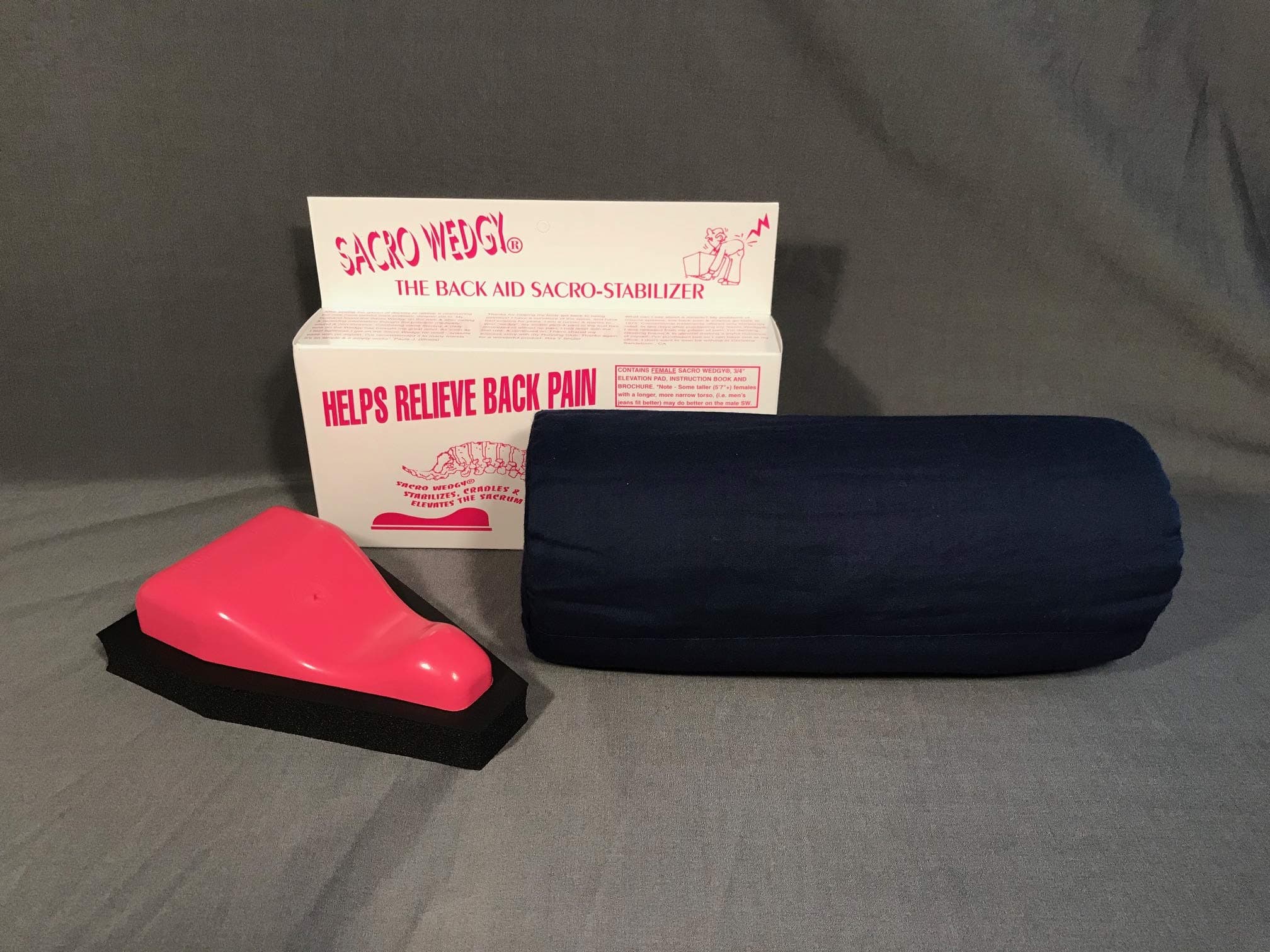 Sacro Wedgy® Female Complete System – Contoured Sacrum Support Wedge & Neck Support Roll Set with Elevation Pad & Zipper Cover – for Stretching, Relaxation & Mobility Routines