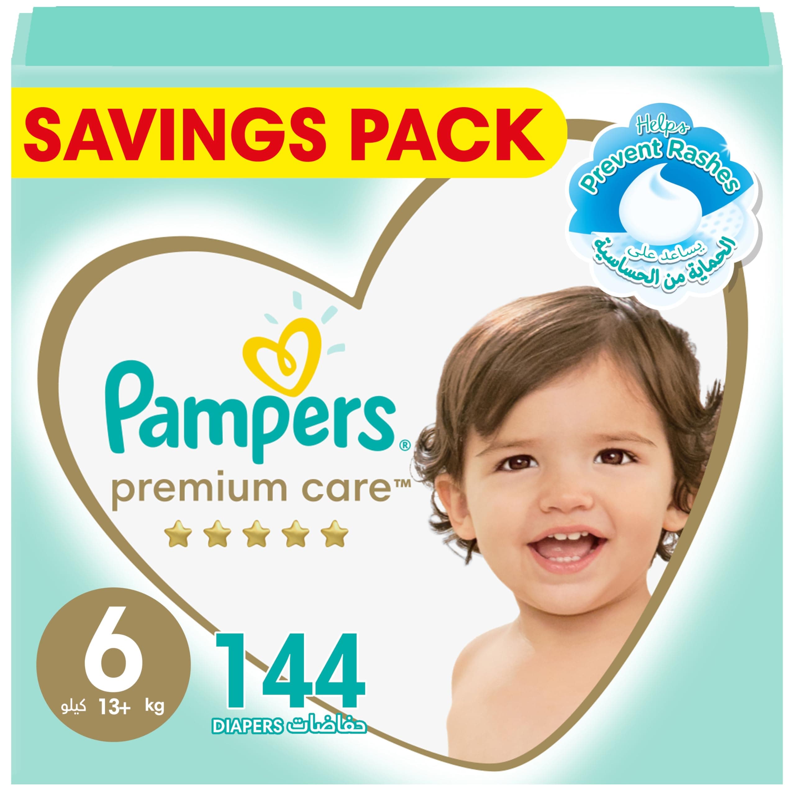 Premium Care Taped Baby Diapers, Size 6, 13+kg, Unique Softest Absorption for Ultimate Skin Protection, 144 Count